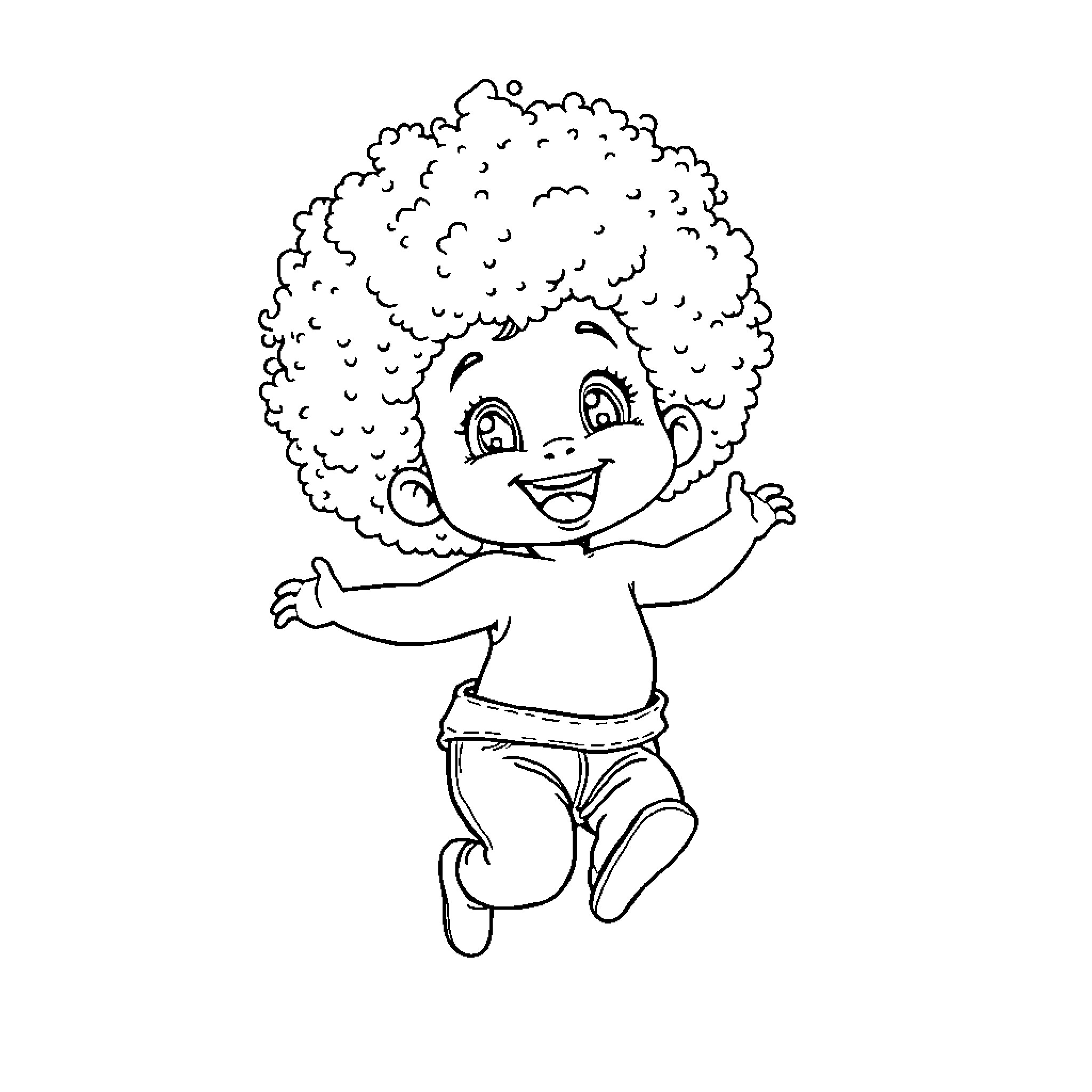 Baby joyfully jumping in excitement Coloring Page (free black-and-white line drawing printable PDF for all, from beginners to advanced learners, including children, teens, adults, and seniors)
