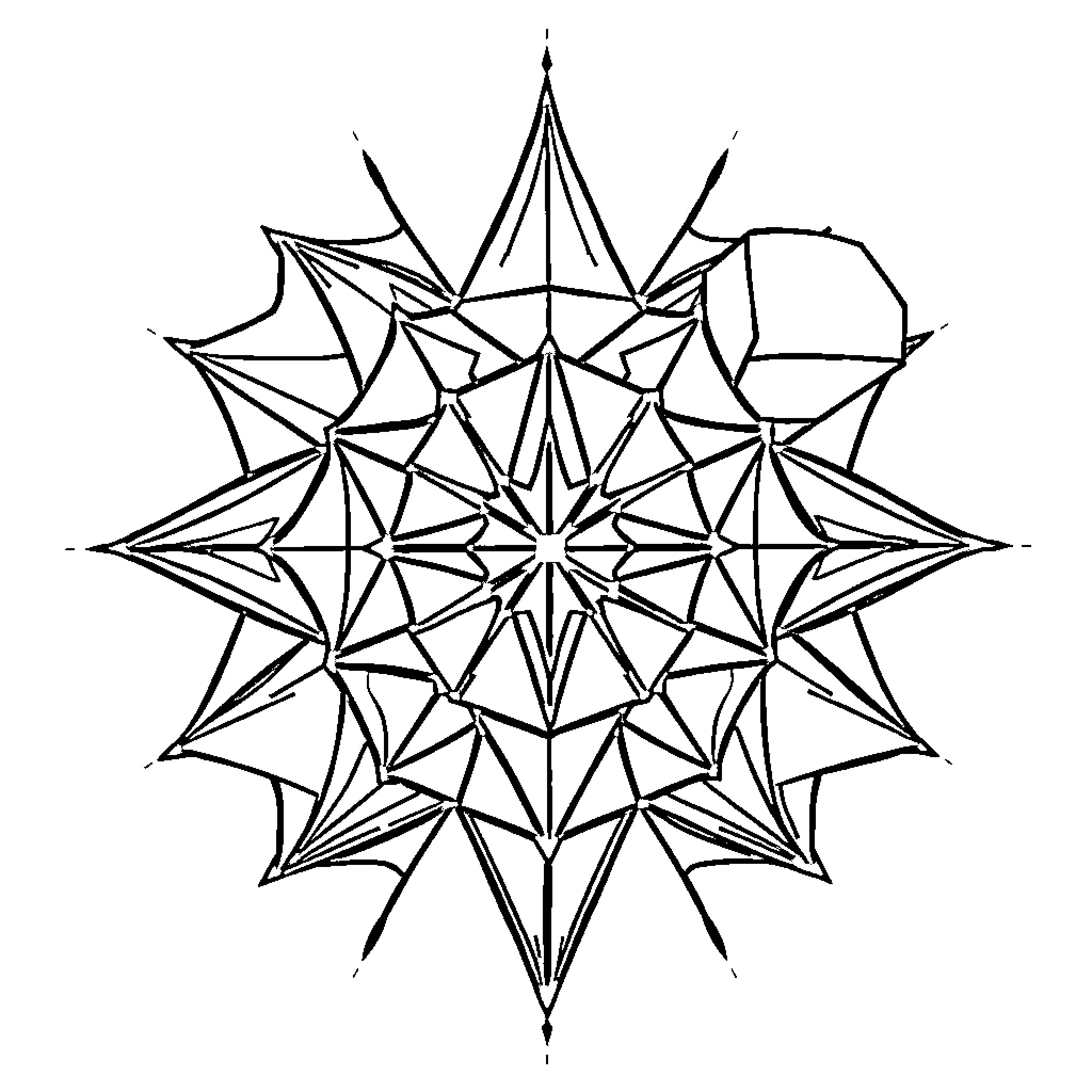Mathematics - Abstract Geometric Star Design Coloring Page (free black-and-white line drawing printable PDF for all, from beginners to advanced learners, including children, teens, adults, and seniors)
