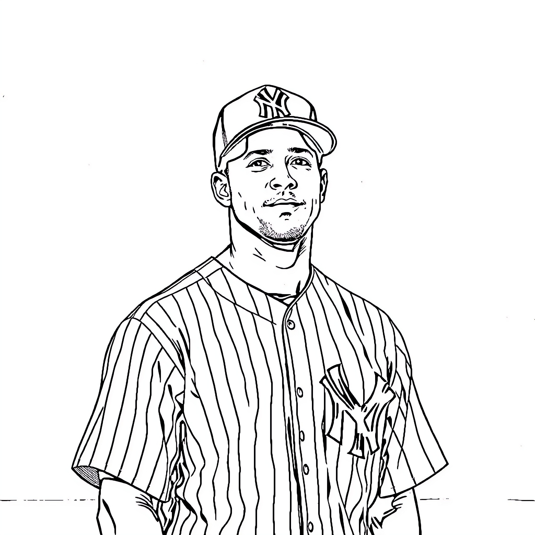 Derek Jeter in baseball uniform Coloring Page (free black-and-white line drawing printable PDF for all, from beginners to advanced learners, including children, teens, adults, and seniors)