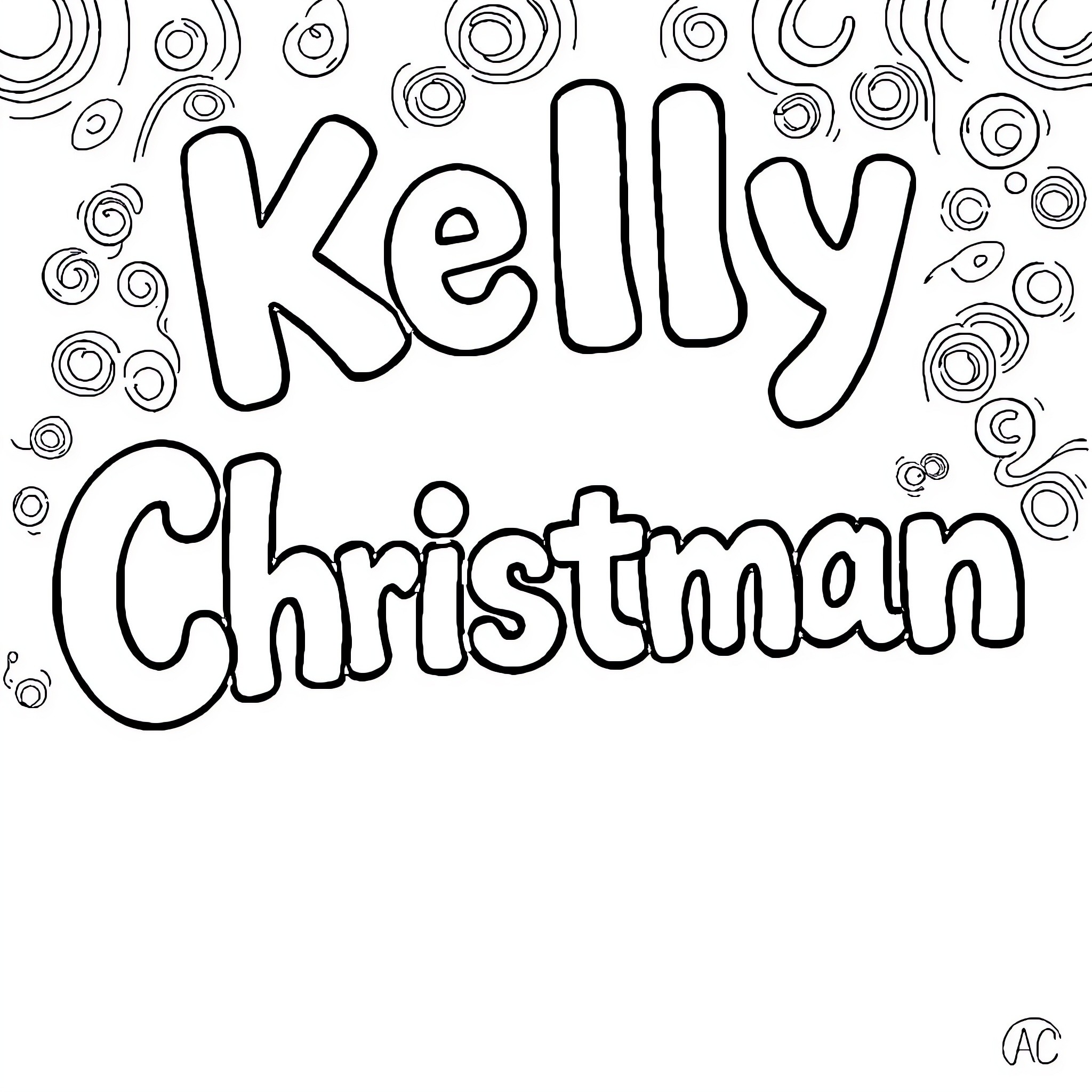 Bubble Word with Kelly Christman Coloring Page (free black-and-white line drawing printable PDF for all, from beginners to advanced learners, including children, teens, adults, and seniors)