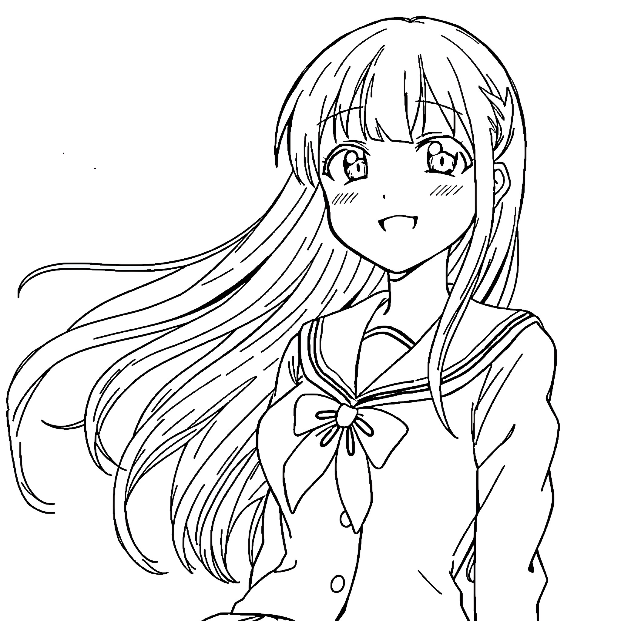 Tomoe's Youthful Anime-Style Appearance Coloring Page (free black-and-white line drawing printable PDF for all, from beginners to advanced learners, including children, teens, adults, and seniors)