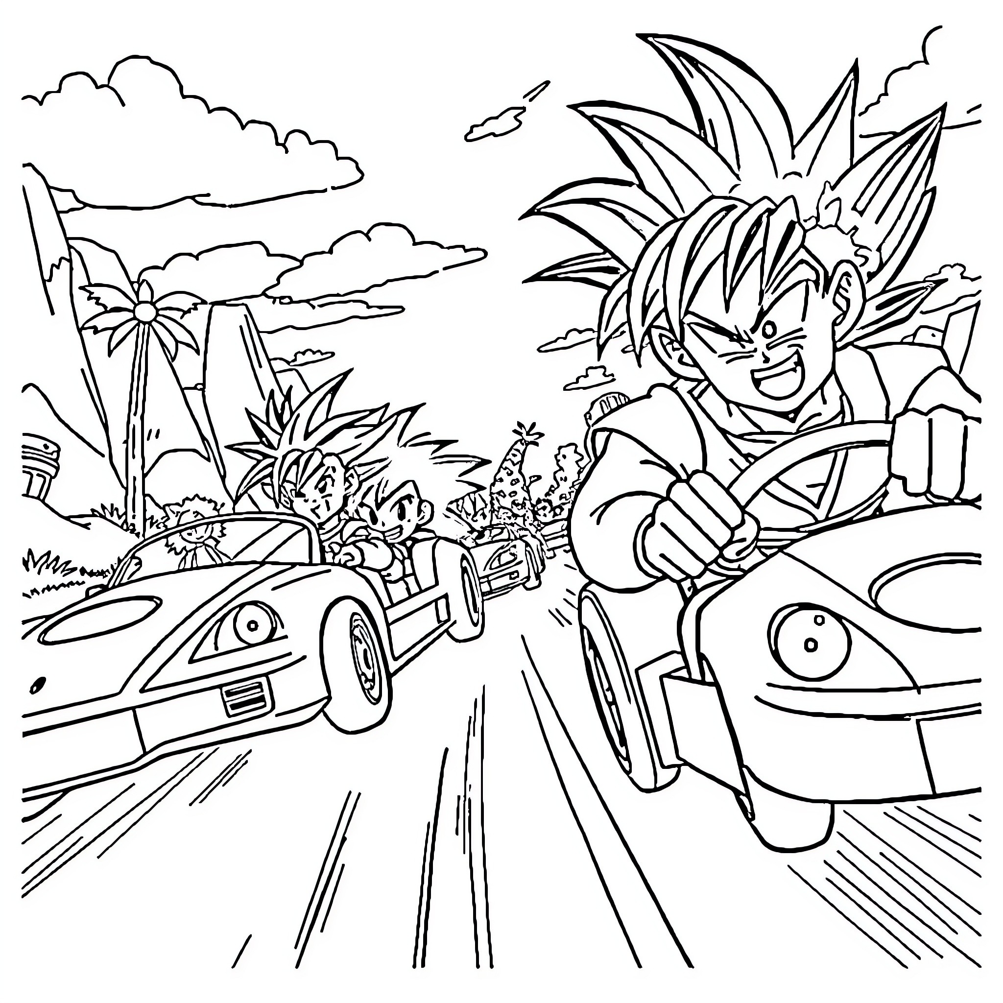 Dragon Ball Z - High-speed Action and Adventure Coloring Page (free black-and-white line drawing printable PDF for all, from beginners to advanced learners, including children, teens, adults, and seniors)