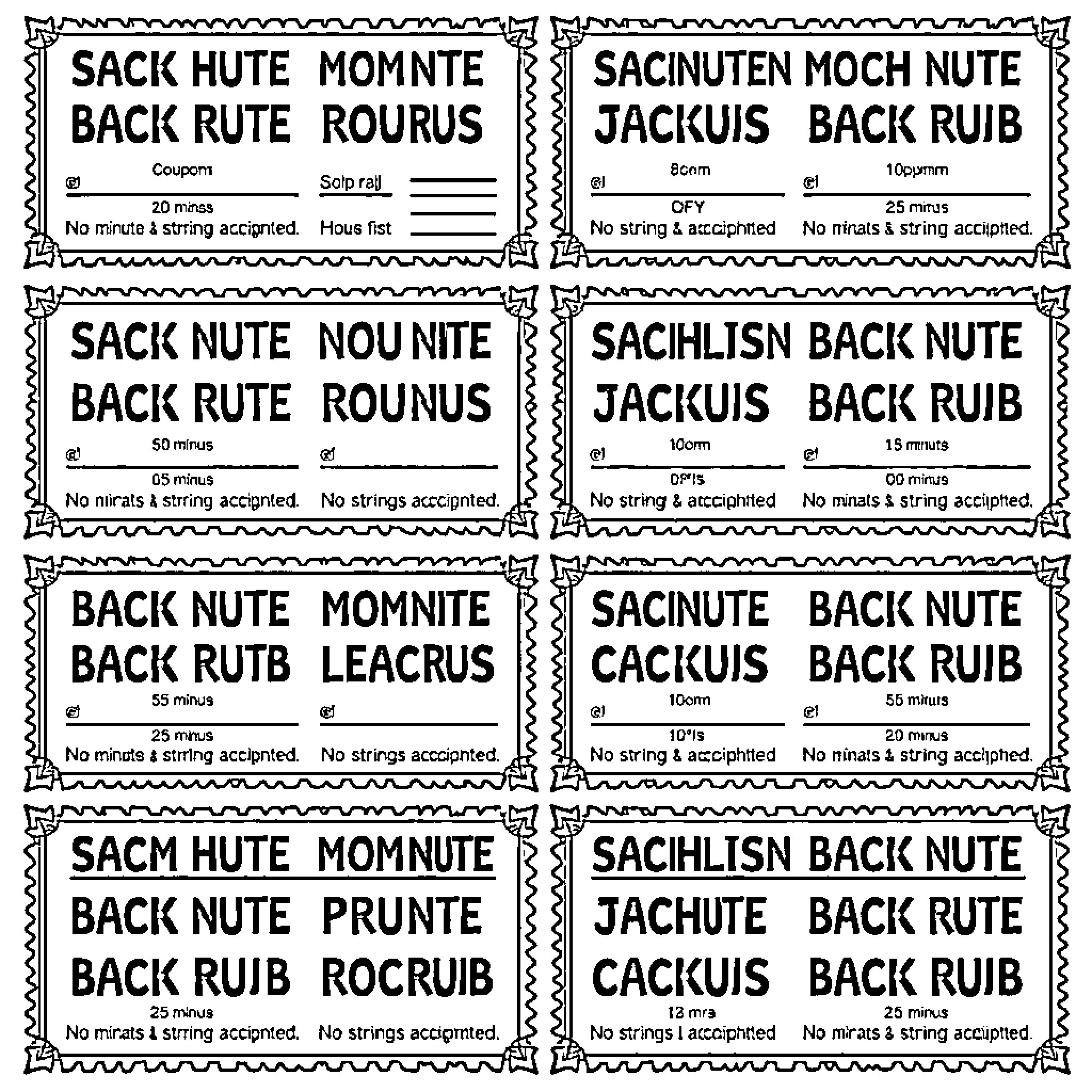 Coupon for various back treatments and services Coloring Page (free black-and-white line drawing printable PDF for all, from beginners to advanced learners, including children, teens, adults, and seniors)