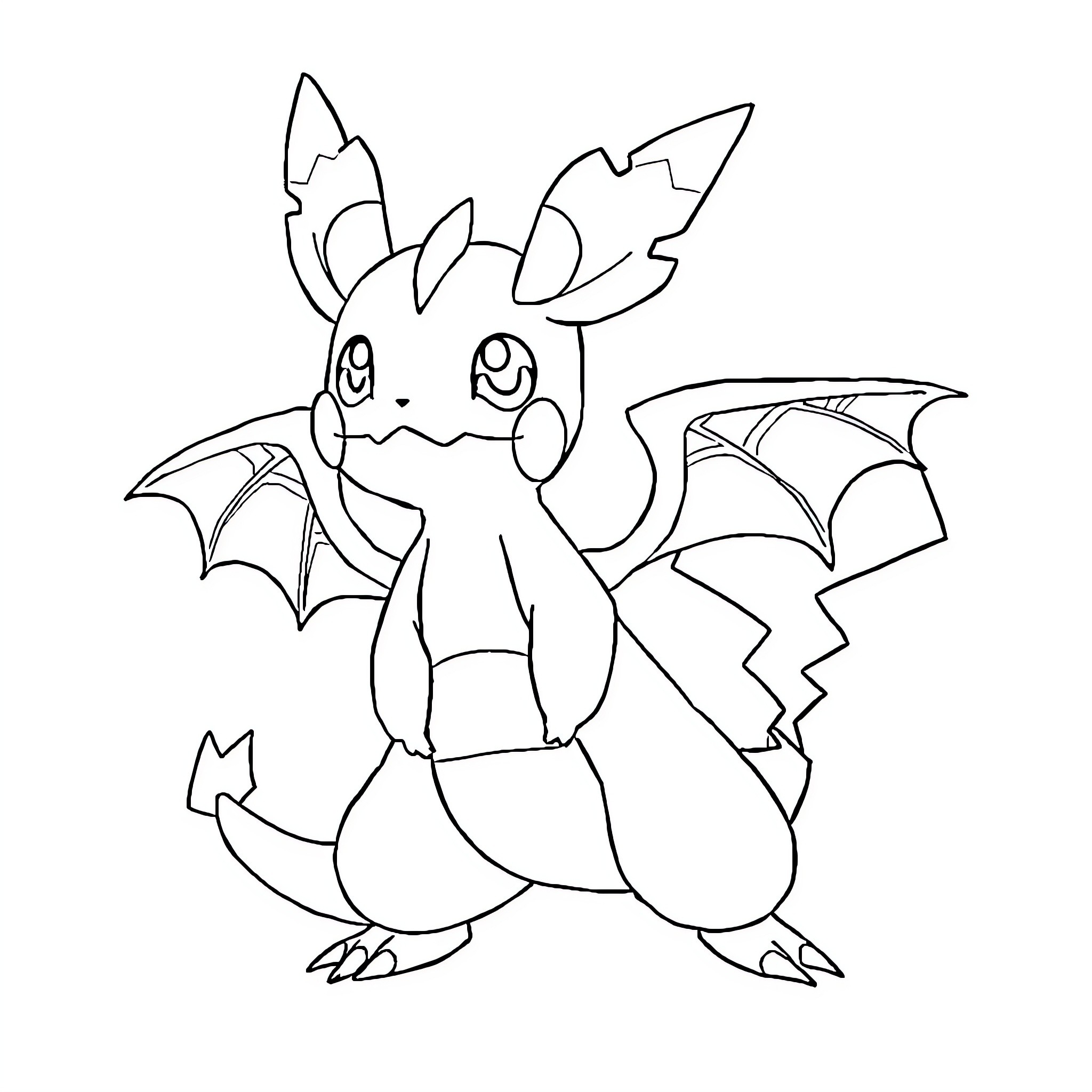 Dracofeu character with wings and tail Coloring Page (free black-and-white line drawing printable PDF for all, from beginners to advanced learners, including children, teens, adults, and seniors)