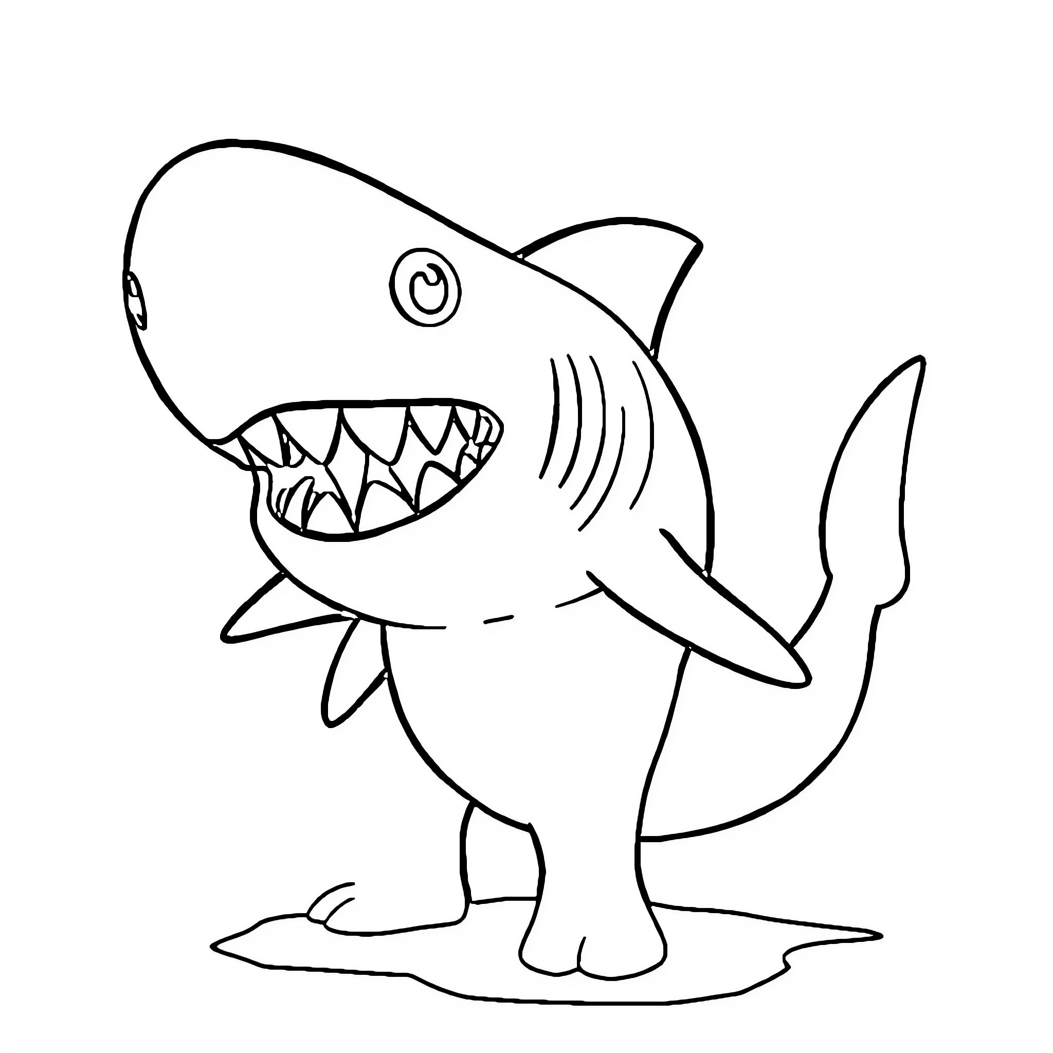 Hammerhead shark with an open mouth Coloring Page (free black-and-white line drawing printable PDF for all, from beginners to advanced learners, including children, teens, adults, and seniors)
