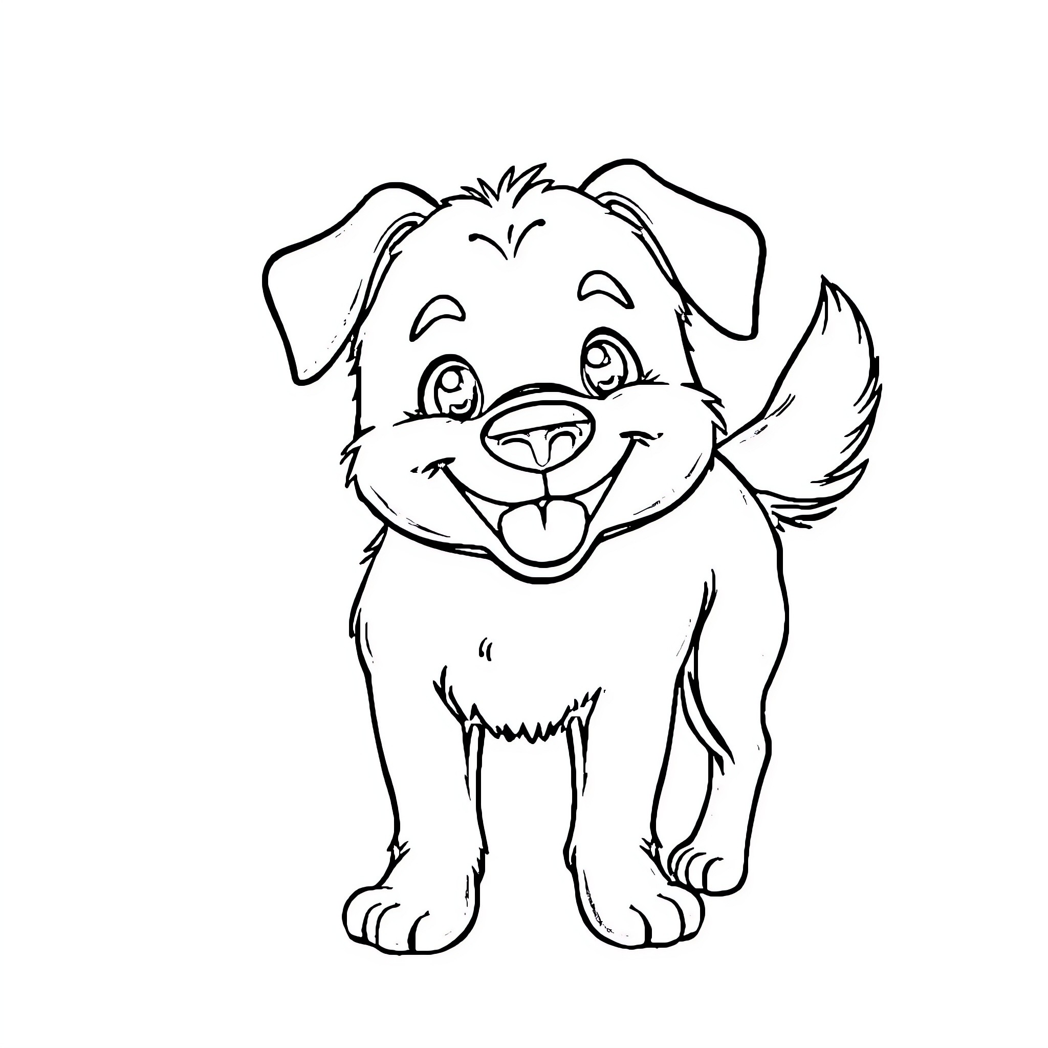 Dog happily wagging its tail Coloring Page (free black-and-white line drawing printable PDF for all, from beginners to advanced learners, including children, teens, adults, and seniors)