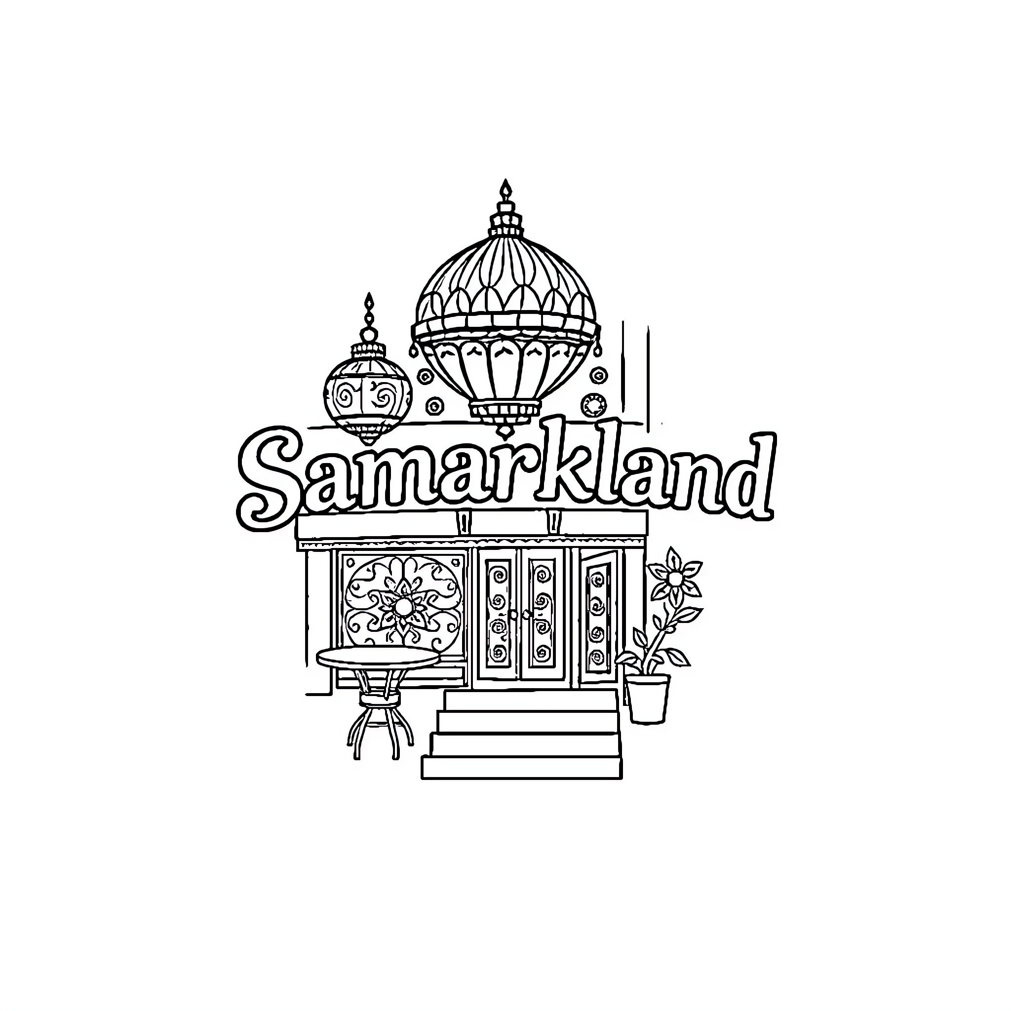 Restaurant with Ornate Architectural Details Coloring Page (free black-and-white line drawing printable PDF for all, from beginners to advanced learners, including children, teens, adults, and seniors)