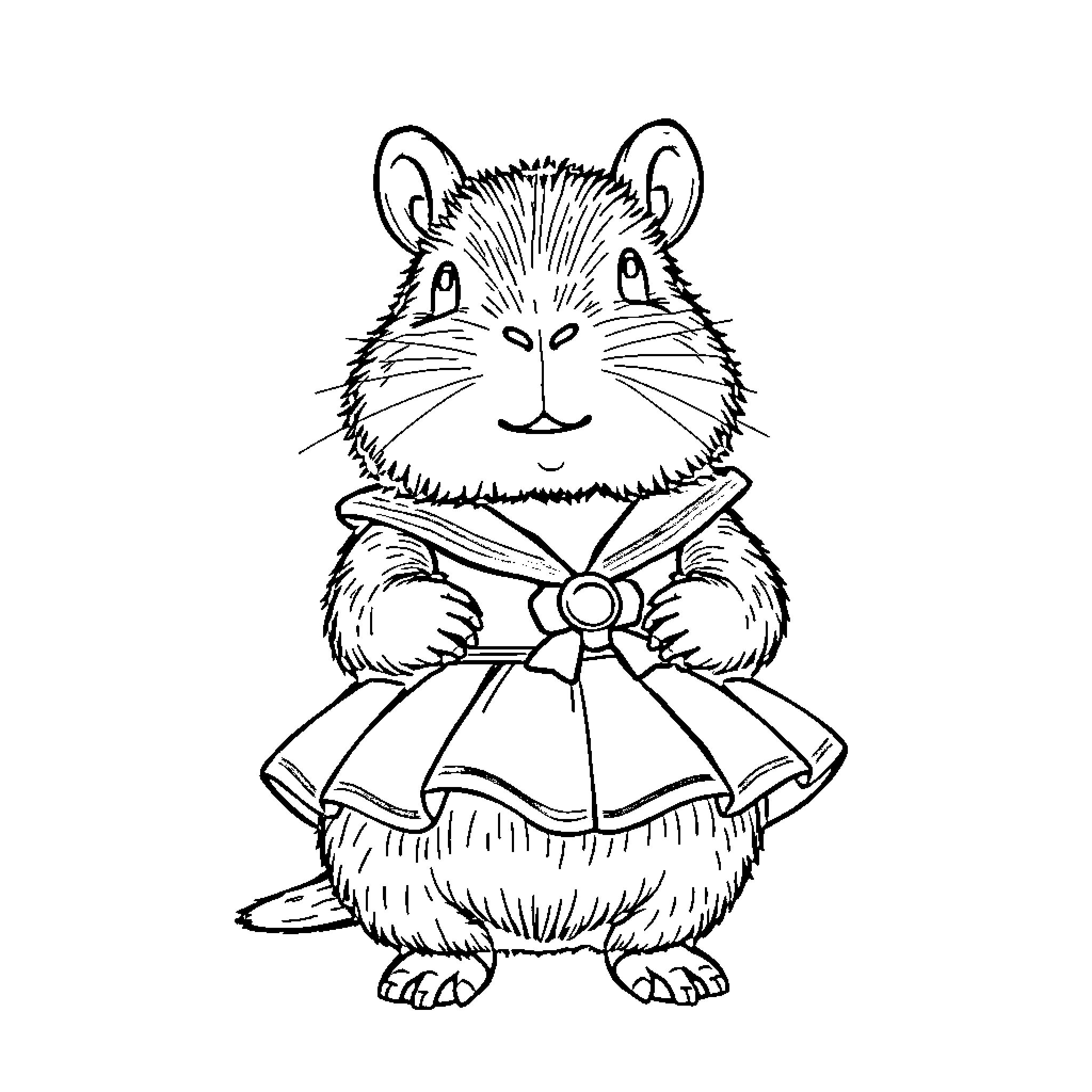 Capybara in traditional Japanese attire Coloring Page (free black-and-white line drawing printable PDF for all, from beginners to advanced learners, including children, teens, adults, and seniors)