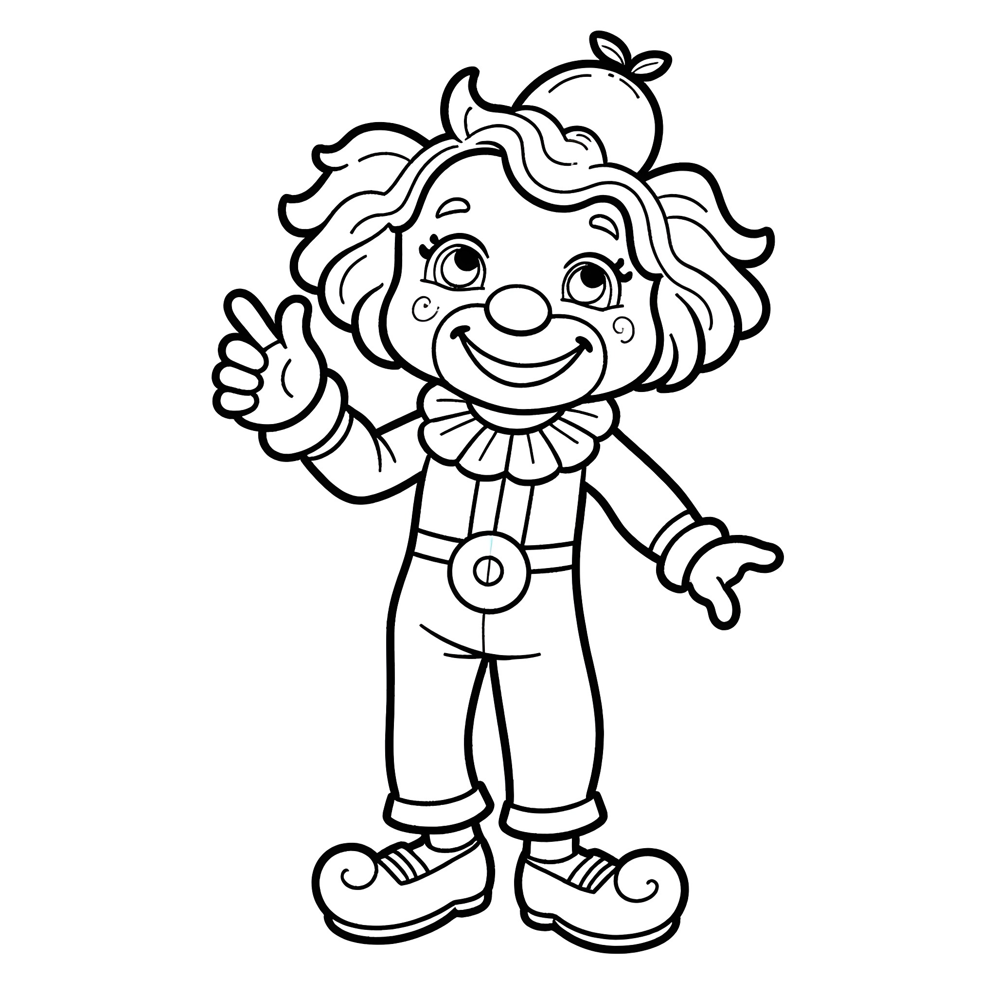 Clown with a Joyful Smile and Friendly Gesture Coloring Page (free black-and-white line drawing printable PDF for all, from beginners to advanced learners, including children, teens, adults, and seniors)