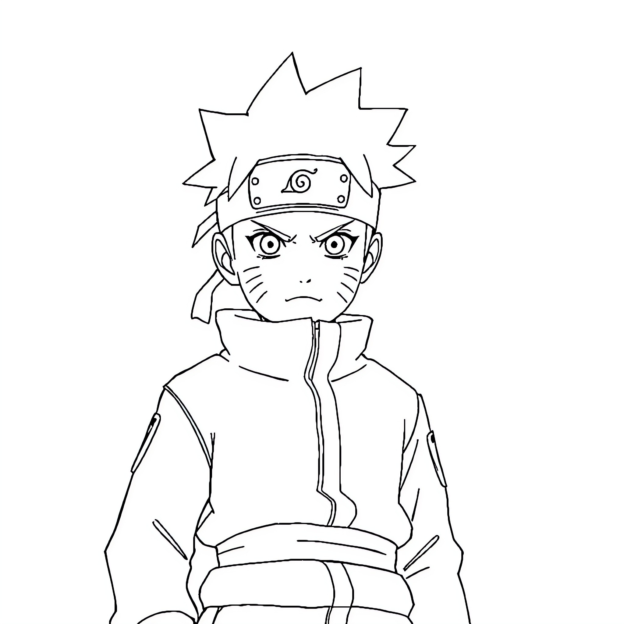 Naruto character in determined expression and outfit Coloring Page (free black-and-white line drawing printable PDF for all, from beginners to advanced learners, including children, teens, adults, and seniors)