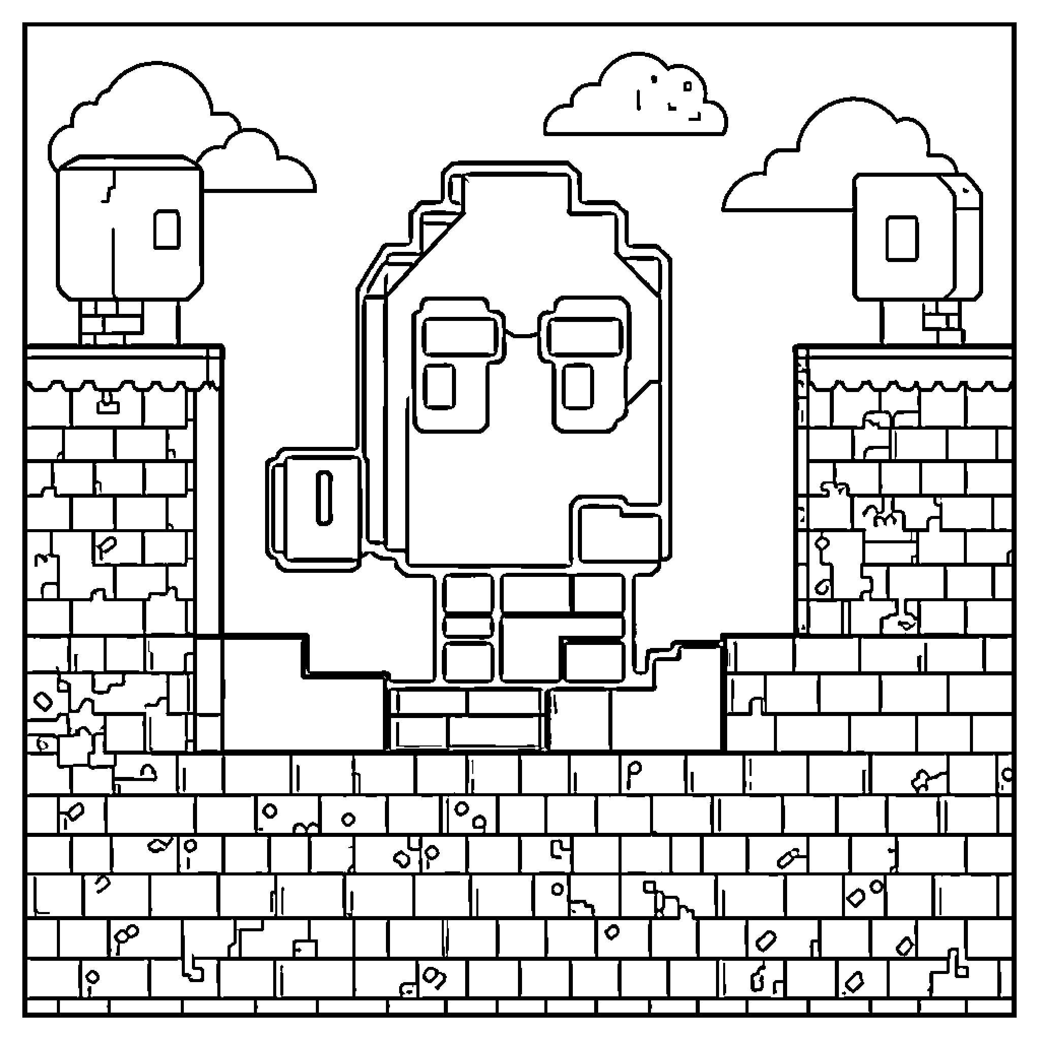 Geometry Dash Platformer Adventure Coloring Page (free black-and-white line drawing printable PDF for all, from beginners to advanced learners, including children, teens, adults, and seniors)