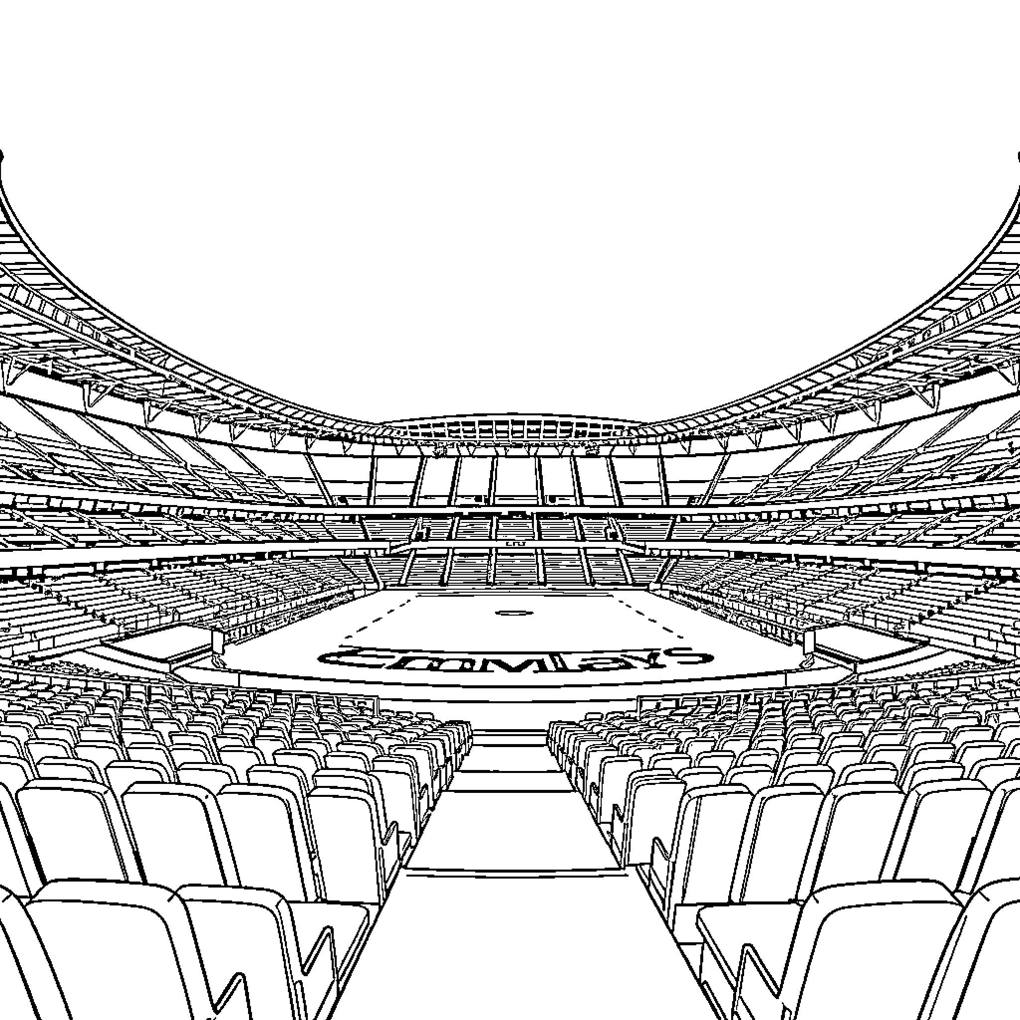 Wembley Stadium - Detailed illustration of the grand stadium Coloring Page (free black-and-white line drawing printable PDF for all, from beginners to advanced learners, including children, teens, adults, and seniors)
