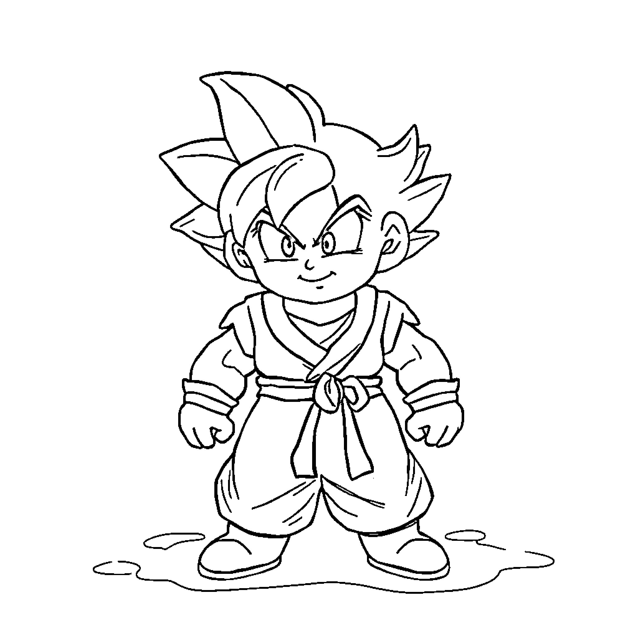 Cookie in Martial Arts Outfit Coloring Page (free black-and-white line drawing printable PDF for all, from beginners to advanced learners, including children, teens, adults, and seniors)