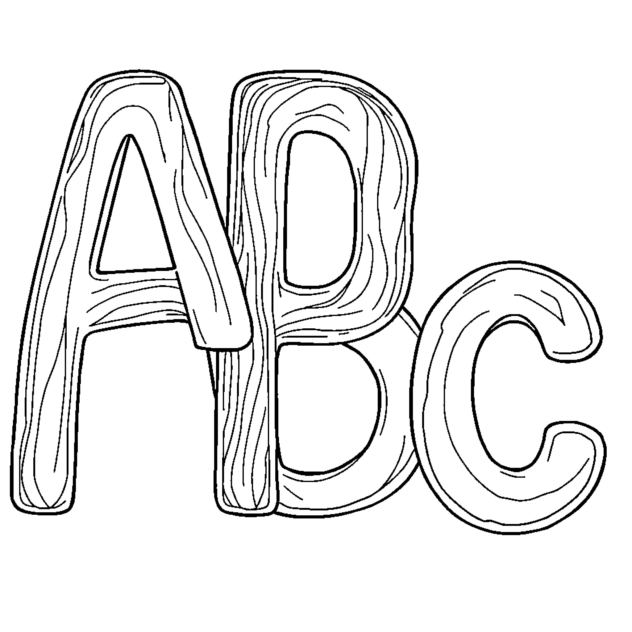 ABC Stylized Alphabet Letters in Monochrome Coloring Page (free black-and-white line drawing printable PDF for all, from beginners to advanced learners, including children, teens, adults, and seniors)