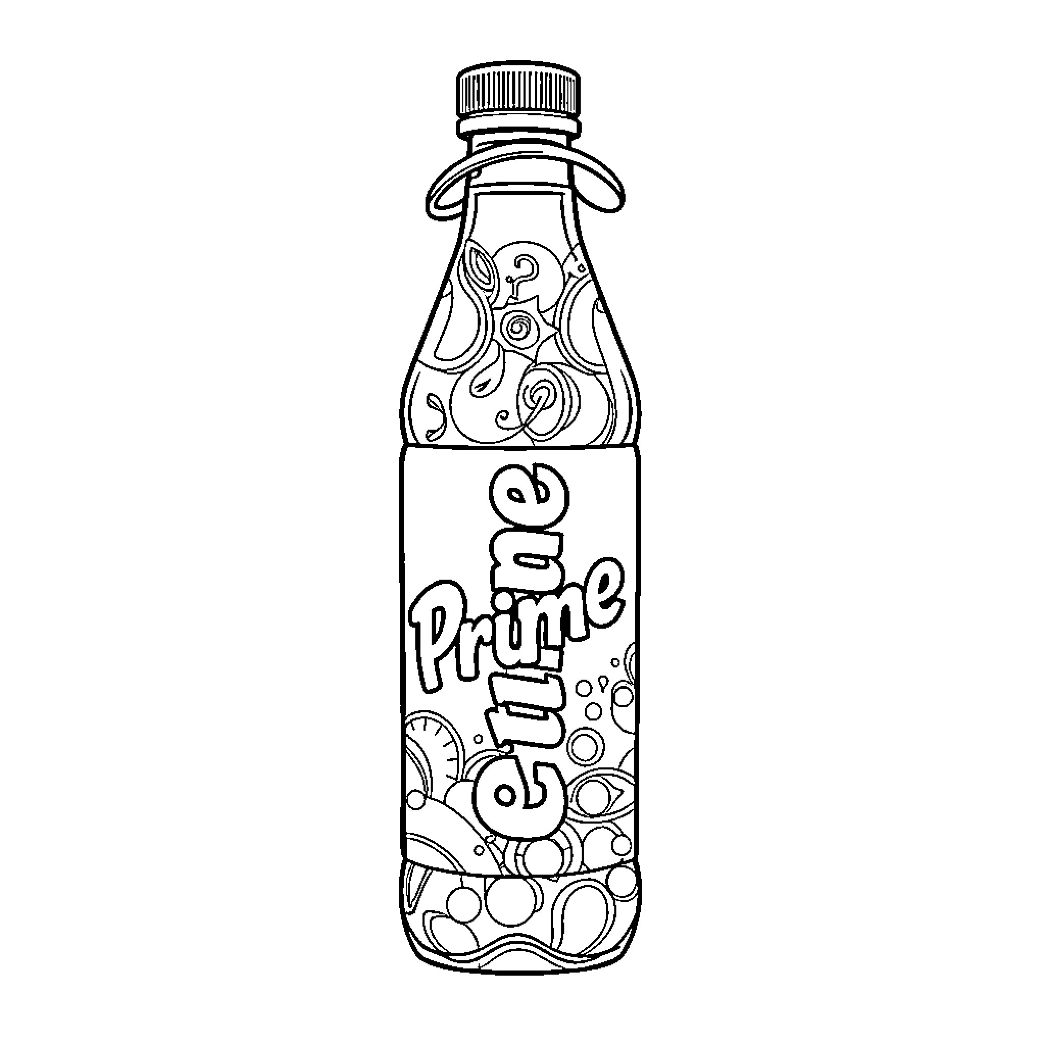 Drink Bottle with Decorative Design Coloring Page (free black-and-white line drawing printable PDF for all, from beginners to advanced learners, including children, teens, adults, and seniors)