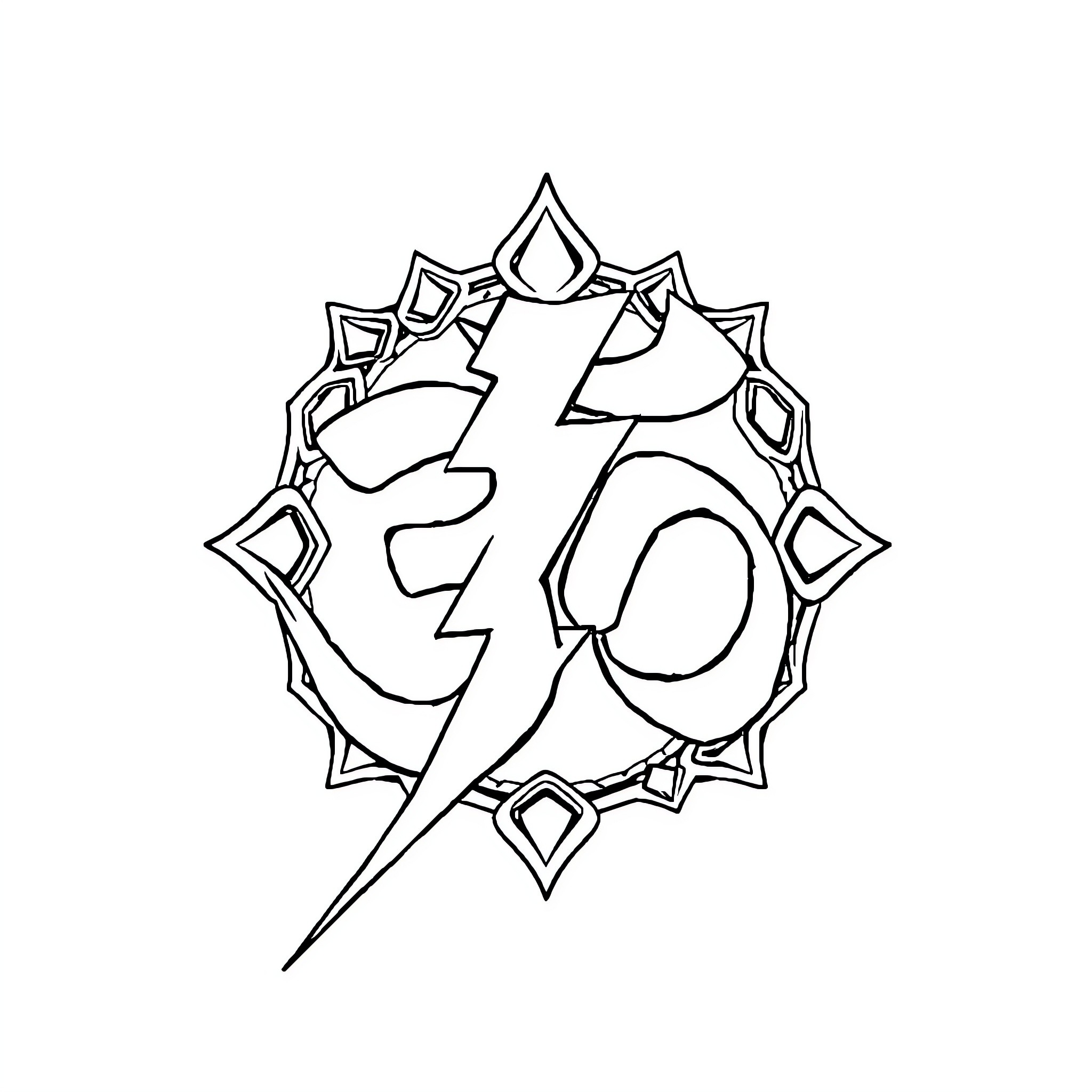 OM Logo with Stylized Geometric Design Coloring Page (free black-and-white line drawing printable PDF for all, from beginners to advanced learners, including children, teens, adults, and seniors)