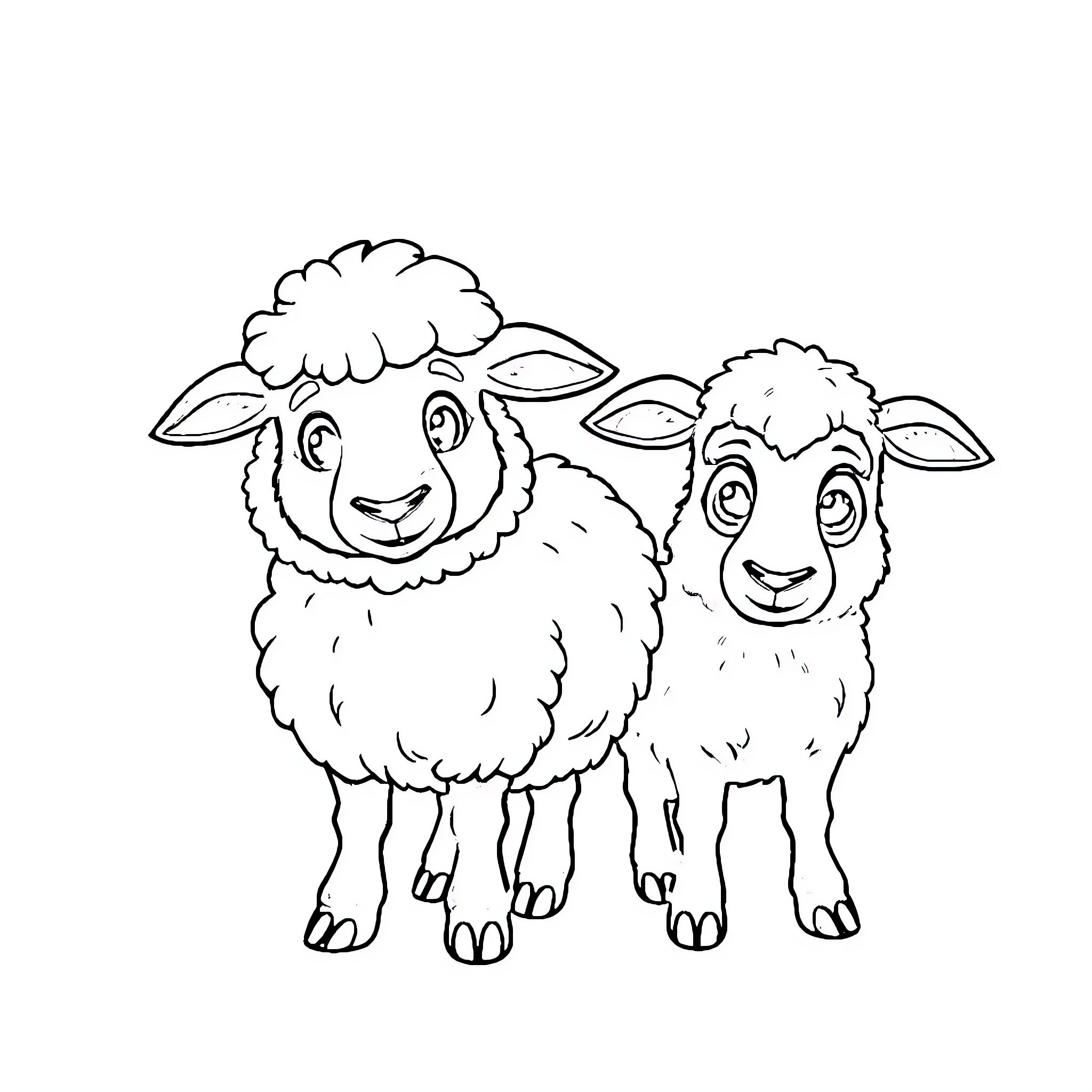 Sheep enjoying their day together Coloring Page (free black-and-white line drawing printable PDF for all, from beginners to advanced learners, including children, teens, adults, and seniors)