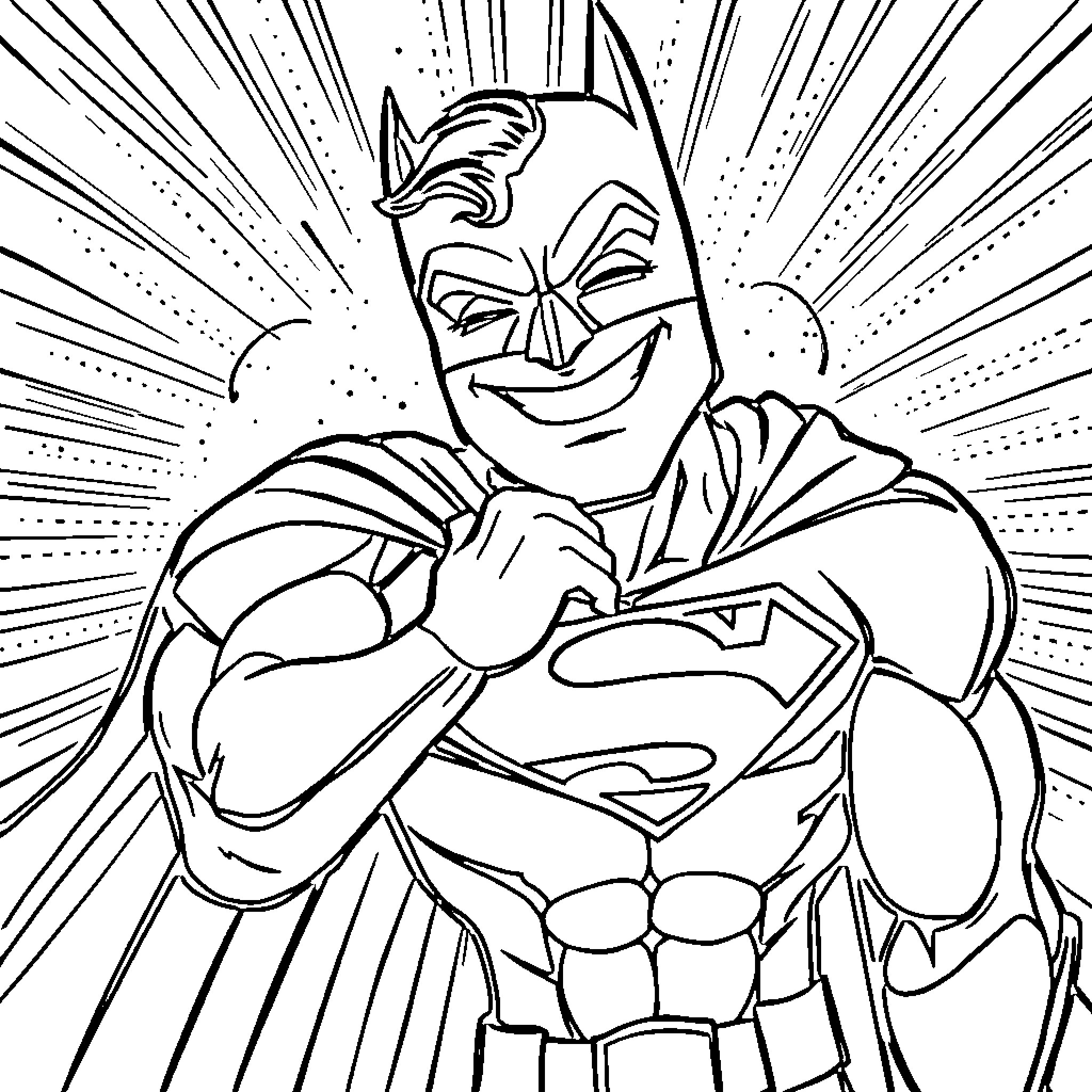 Superman in an action-packed pose Coloring Page (free black-and-white line drawing printable PDF for all, from beginners to advanced learners, including children, teens, adults, and seniors)
