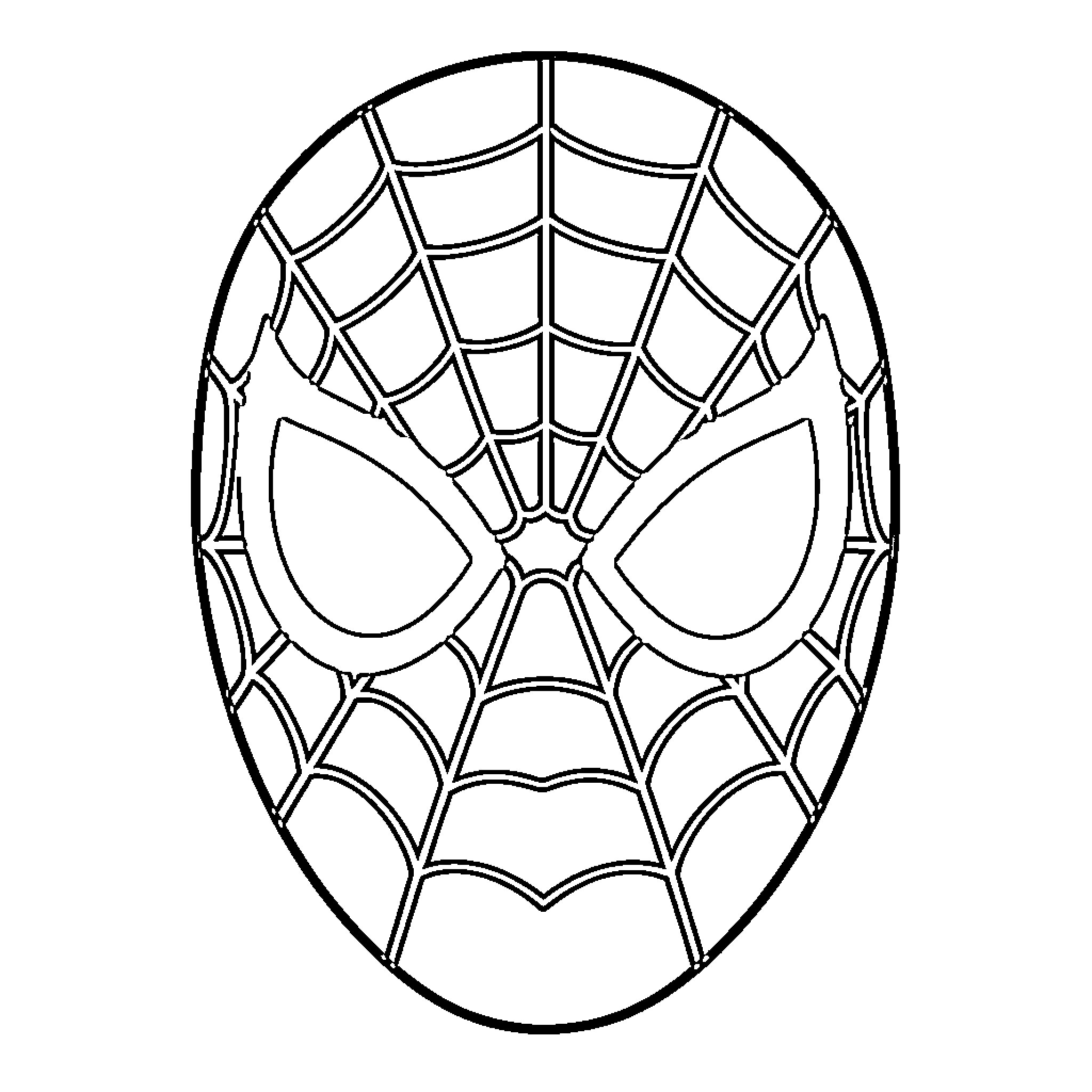 Spiderman mask with iconic web patterns and large eyes Coloring Page (free black-and-white line drawing printable PDF for all, from beginners to advanced learners, including children, teens, adults, and seniors)
