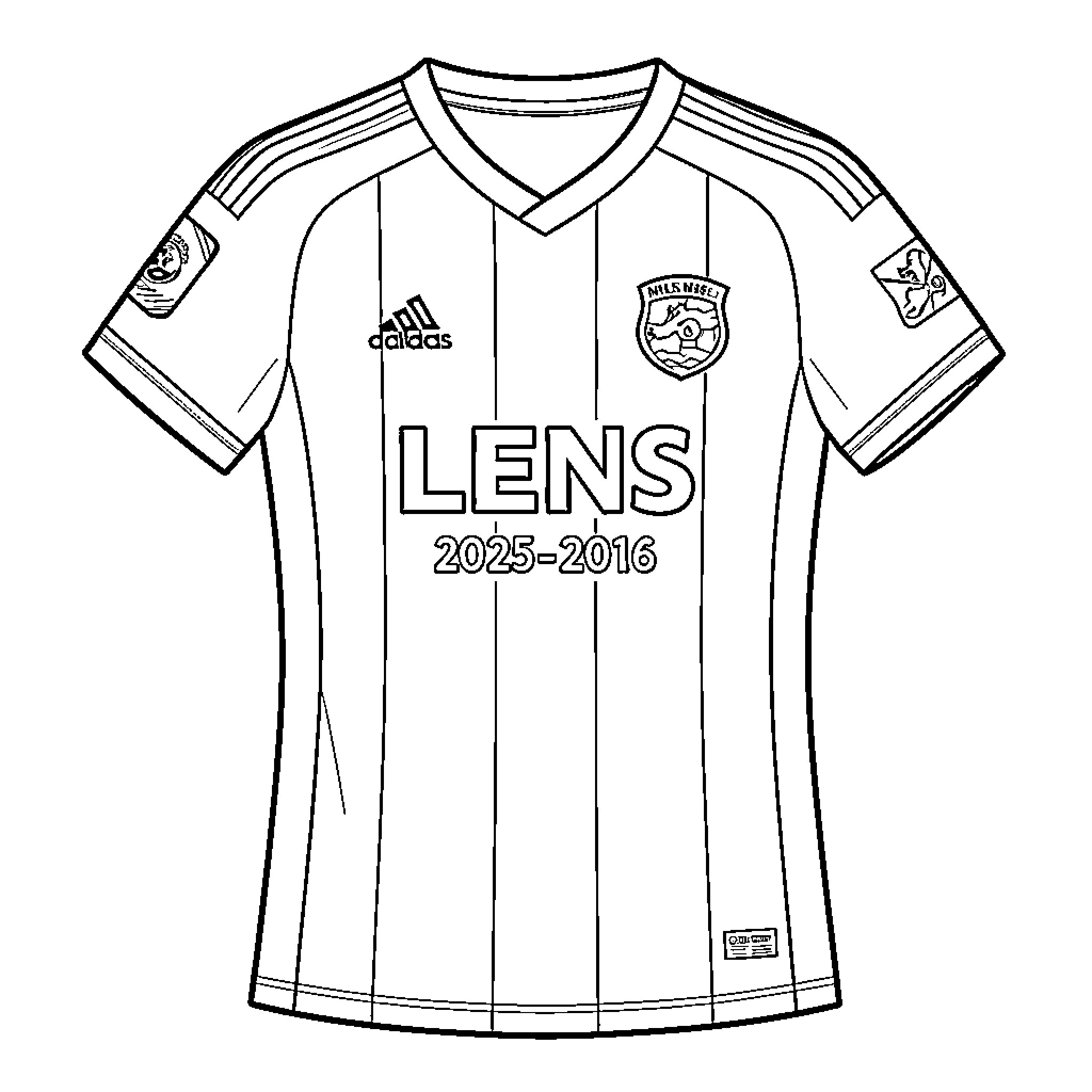 Maillot de football with logos and sponsors Coloring Page (free black-and-white line drawing printable PDF for all, from beginners to advanced learners, including children, teens, adults, and seniors)