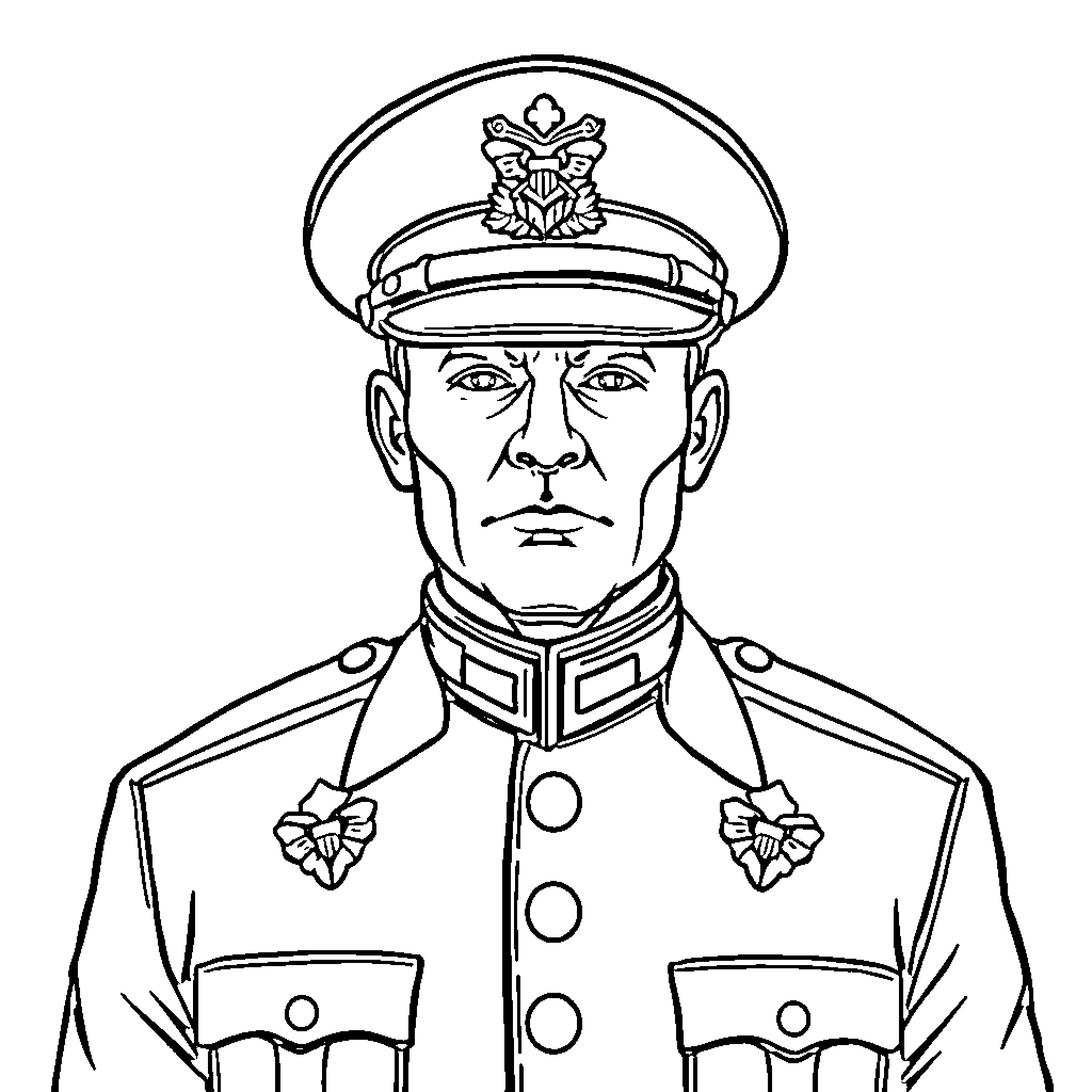 Logo of a military officer in uniform Coloring Page (free black-and-white line drawing printable PDF for all, from beginners to advanced learners, including children, teens, adults, and seniors)