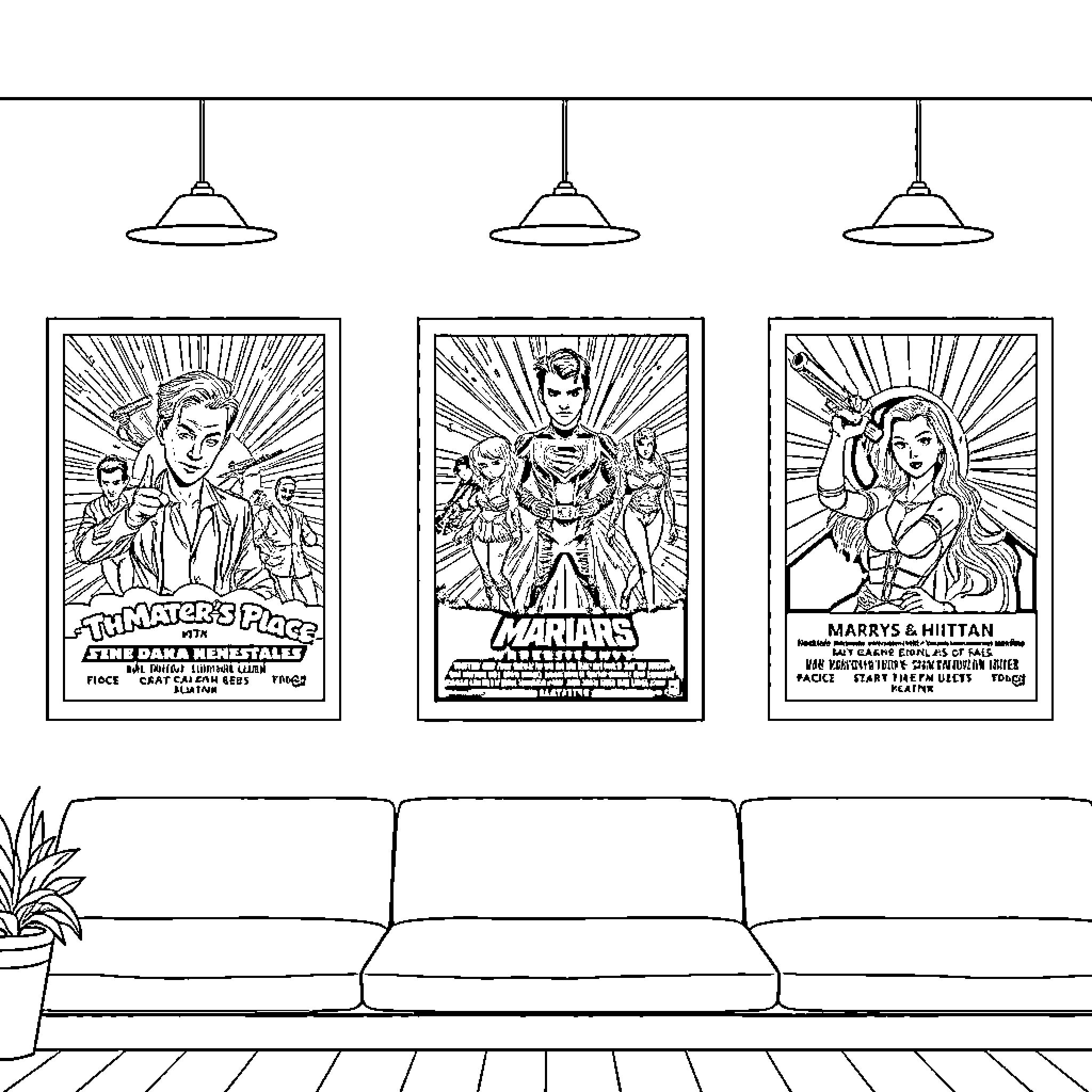 Movie Poster for Various Heroes and Heroines Coloring Page (free black-and-white line drawing printable PDF for all, from beginners to advanced learners, including children, teens, adults, and seniors)