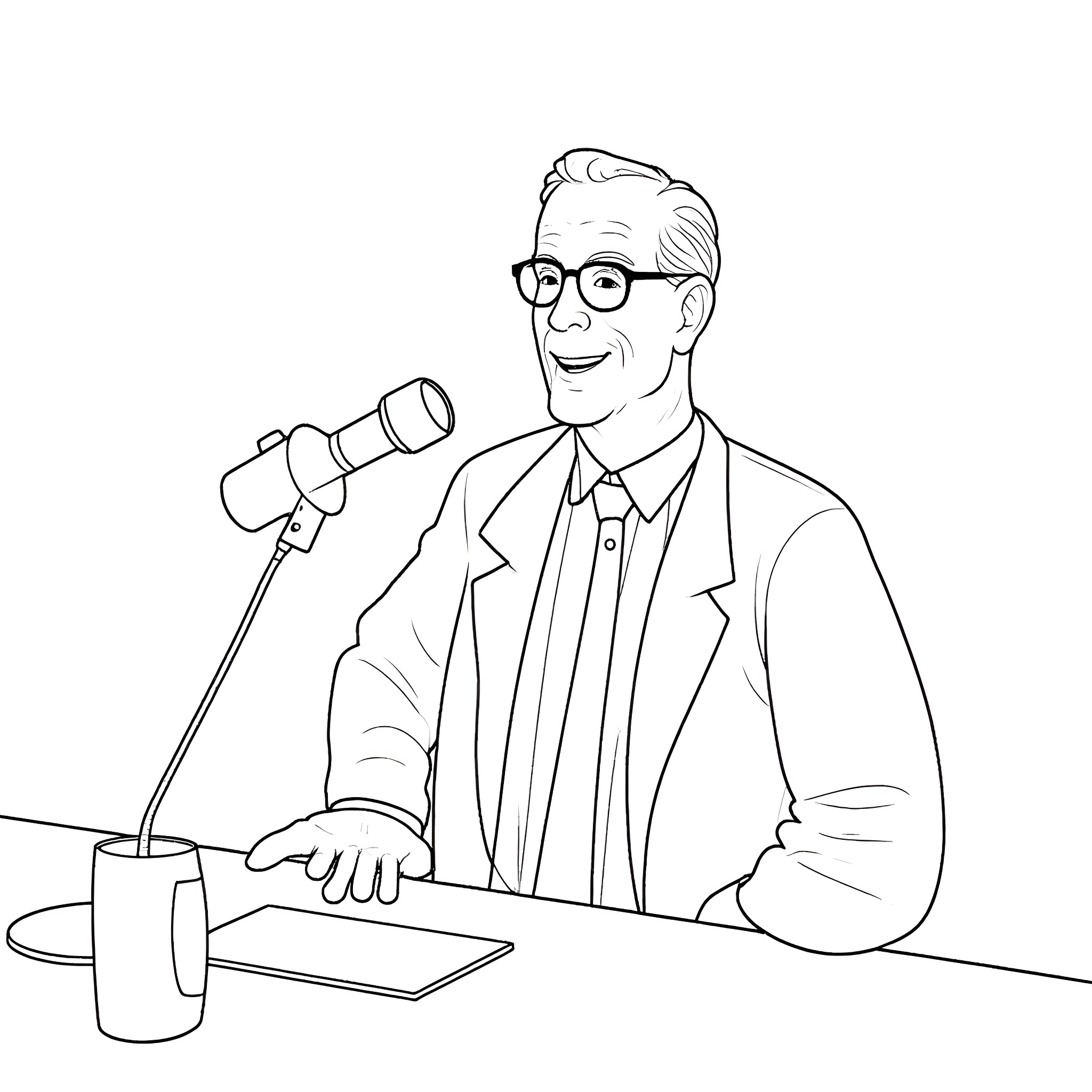 Frasier giving a speech at a podium Coloring Page (free black-and-white line drawing printable PDF for all, from beginners to advanced learners, including children, teens, adults, and seniors)