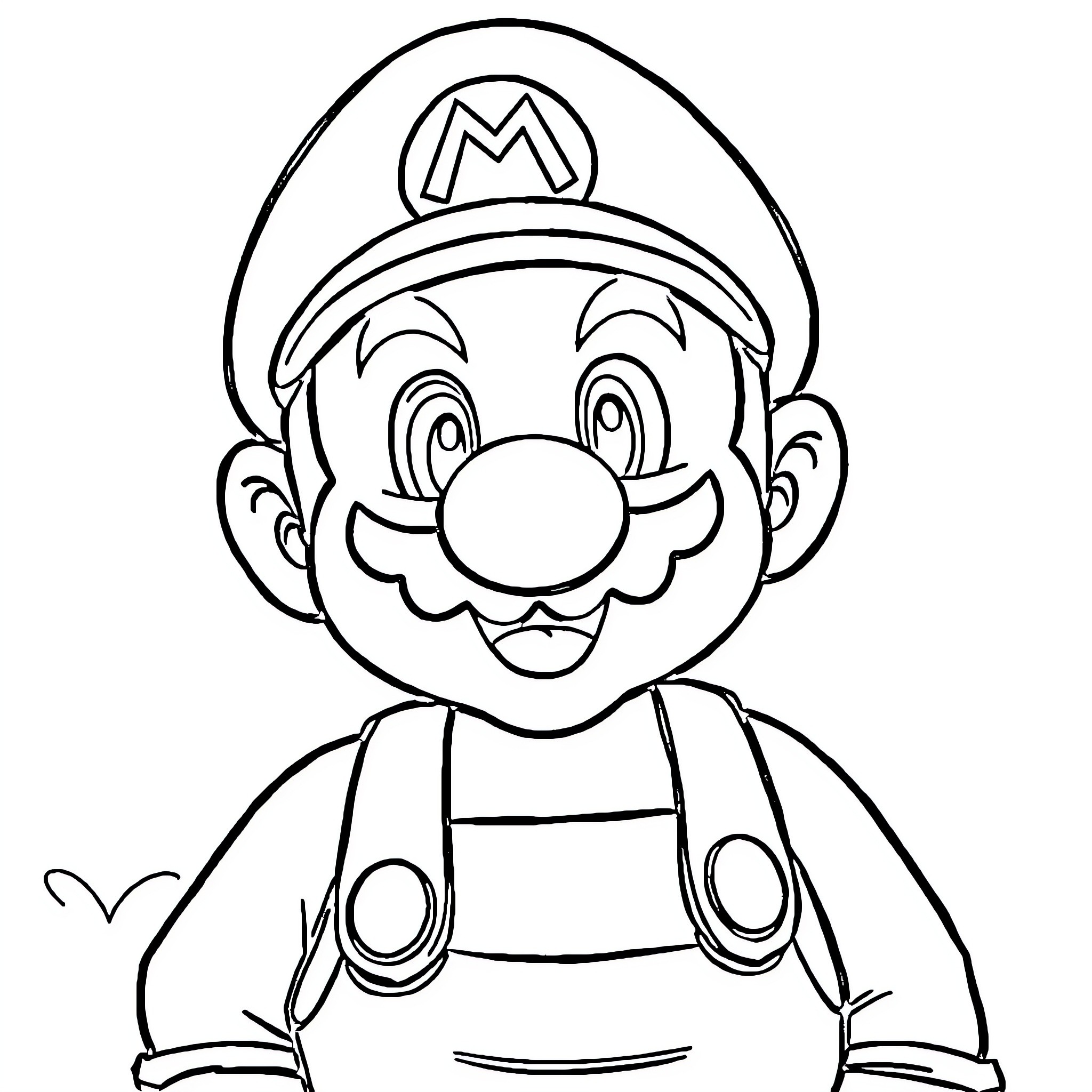Mario character in happy and excited expression Coloring Page (free black-and-white line drawing printable PDF for all, from beginners to advanced learners, including children, teens, adults, and seniors)