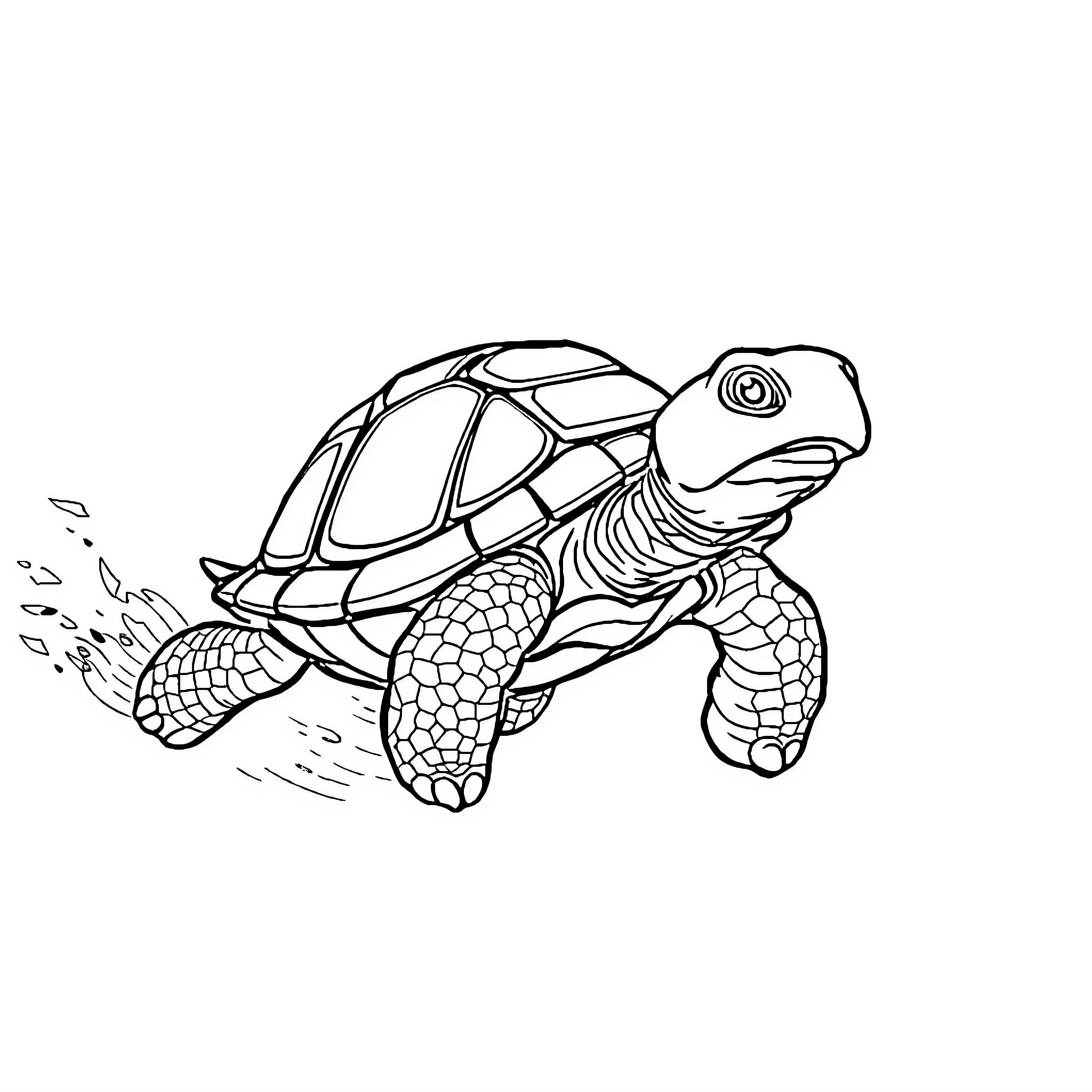 Turtle scuttling across the ground Coloring Page (free black-and-white line drawing printable PDF for all, from beginners to advanced learners, including children, teens, adults, and seniors)