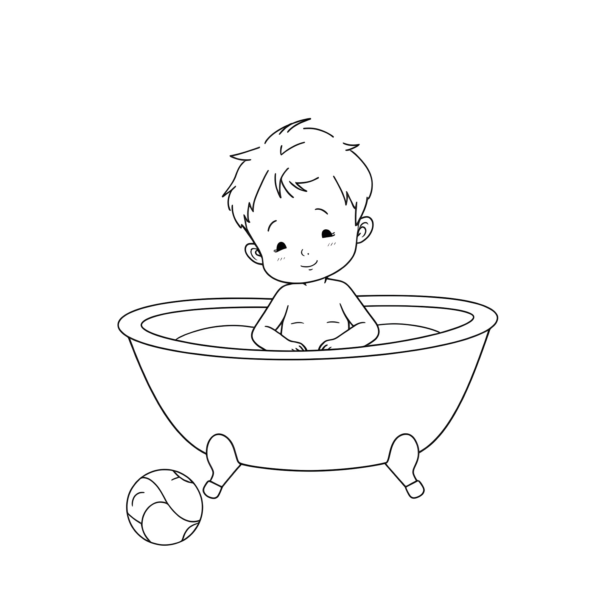 Boy enjoying a relaxing bath time Coloring Page (free black-and-white line drawing printable PDF for all, from beginners to advanced learners, including children, teens, adults, and seniors)
