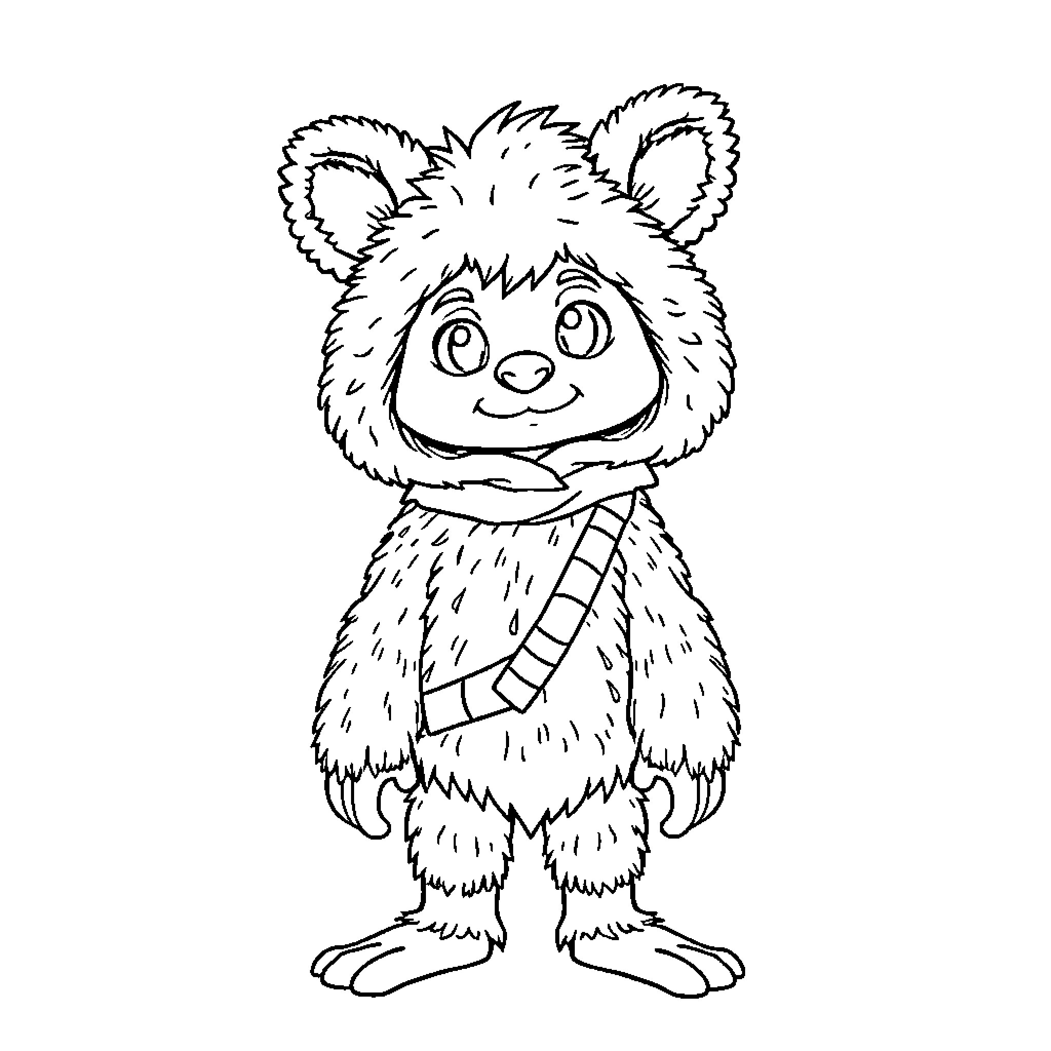 Ewok character with a friendly expression Coloring Page (free black-and-white line drawing printable PDF for all, from beginners to advanced learners, including children, teens, adults, and seniors)