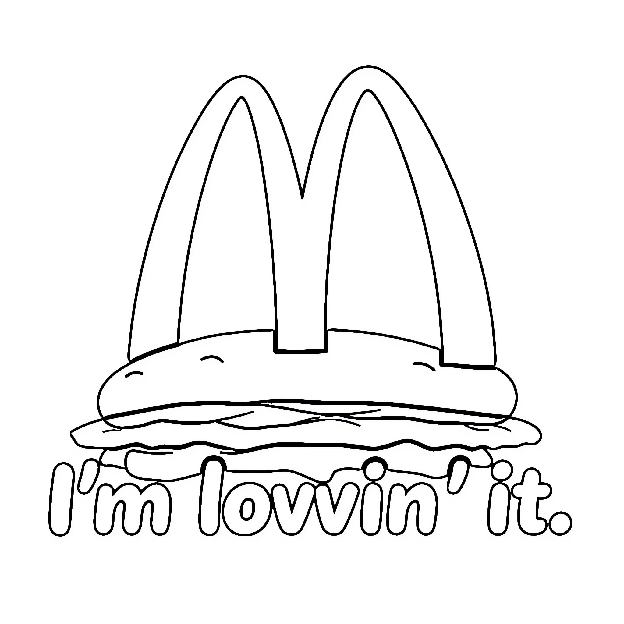 McDonald's Burger with Playful Message Coloring Page (free black-and-white line drawing printable PDF for all, from beginners to advanced learners, including children, teens, adults, and seniors)