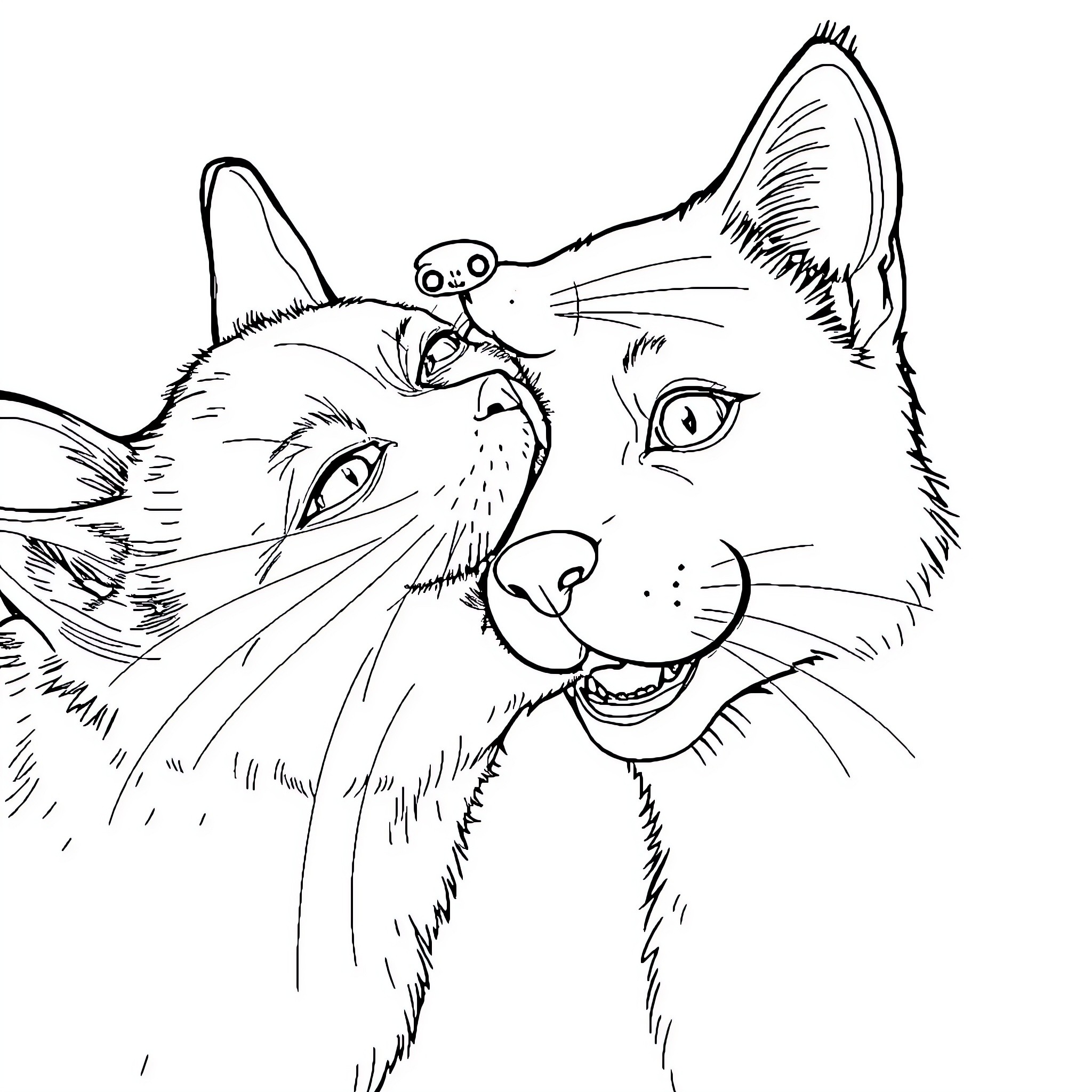 Cat with an inquisitive expression Coloring Page (free black-and-white line drawing printable PDF for all, from beginners to advanced learners, including children, teens, adults, and seniors)