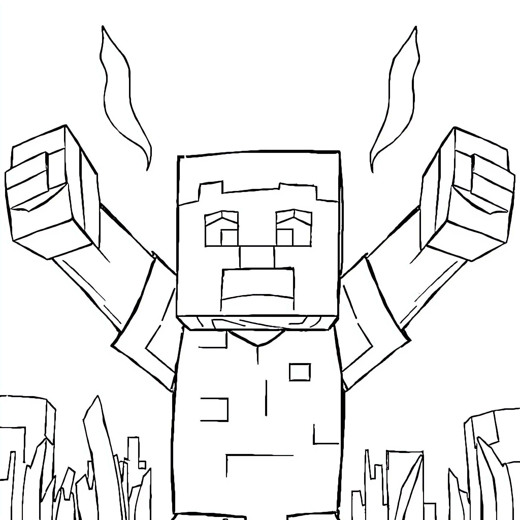 Minecraft Arm with Expressive Creature Coloring Page (free black-and-white line drawing printable PDF for all, from beginners to advanced learners, including children, teens, adults, and seniors)