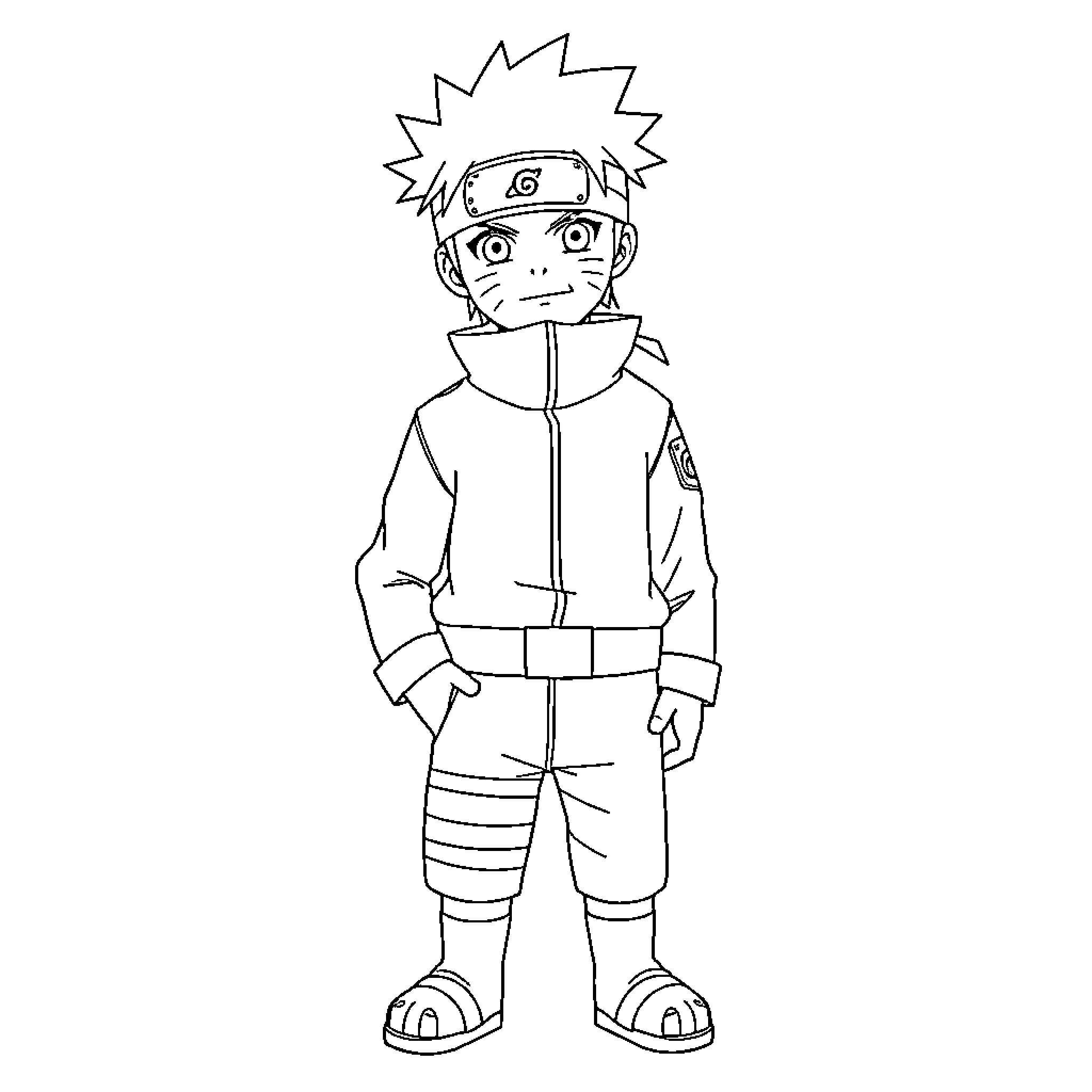 Boruto in his ninja outfit and gear Coloring Page (free black-and-white line drawing printable PDF for all, from beginners to advanced learners, including children, teens, adults, and seniors)