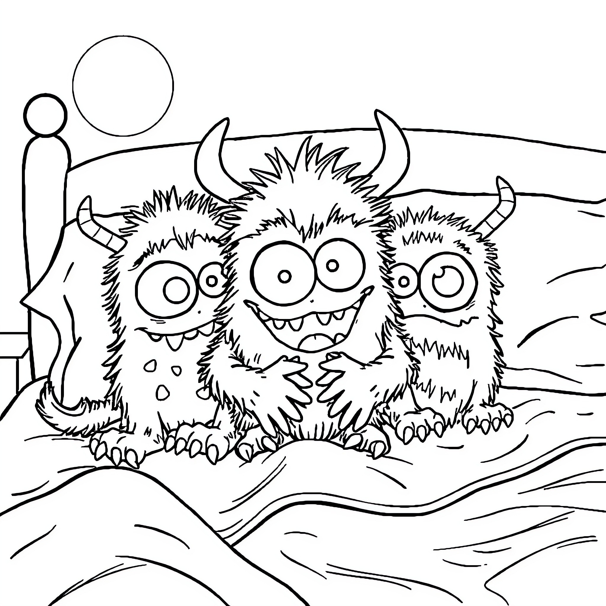 Worry Monsters Causing Chaos in the Landscape Coloring Page (free black-and-white line drawing printable PDF for all, from beginners to advanced learners, including children, teens, adults, and seniors)