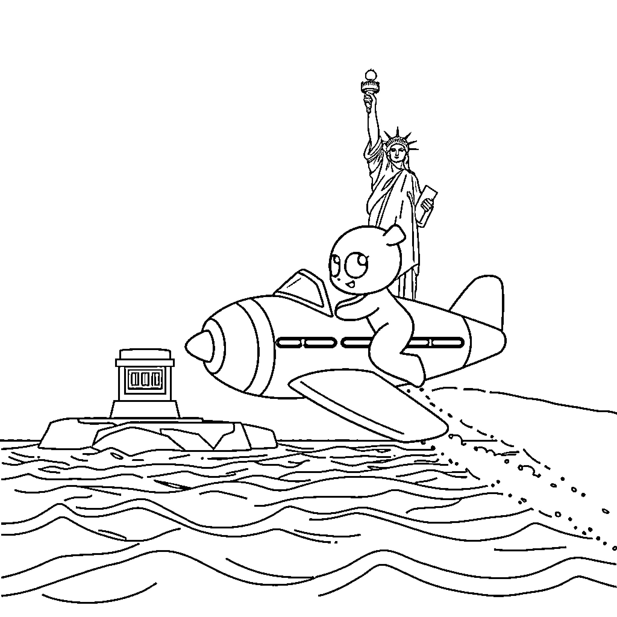 Bluey's Statue of Liberty Adventure Coloring Page (free black-and-white line drawing printable PDF for all, from beginners to advanced learners, including children, teens, adults, and seniors)