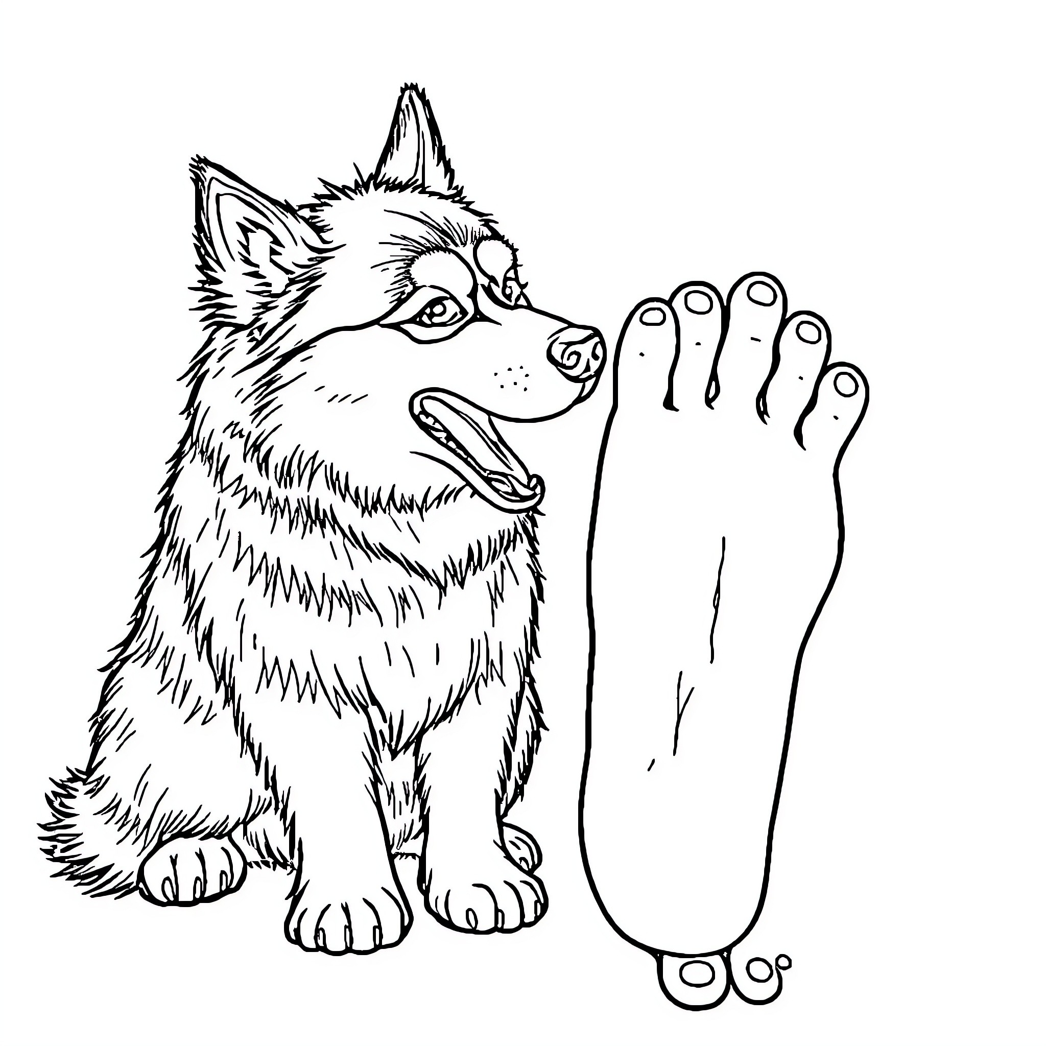 Husky dog with a big foot Coloring Page (free black-and-white line drawing printable PDF for all, from beginners to advanced learners, including children, teens, adults, and seniors)