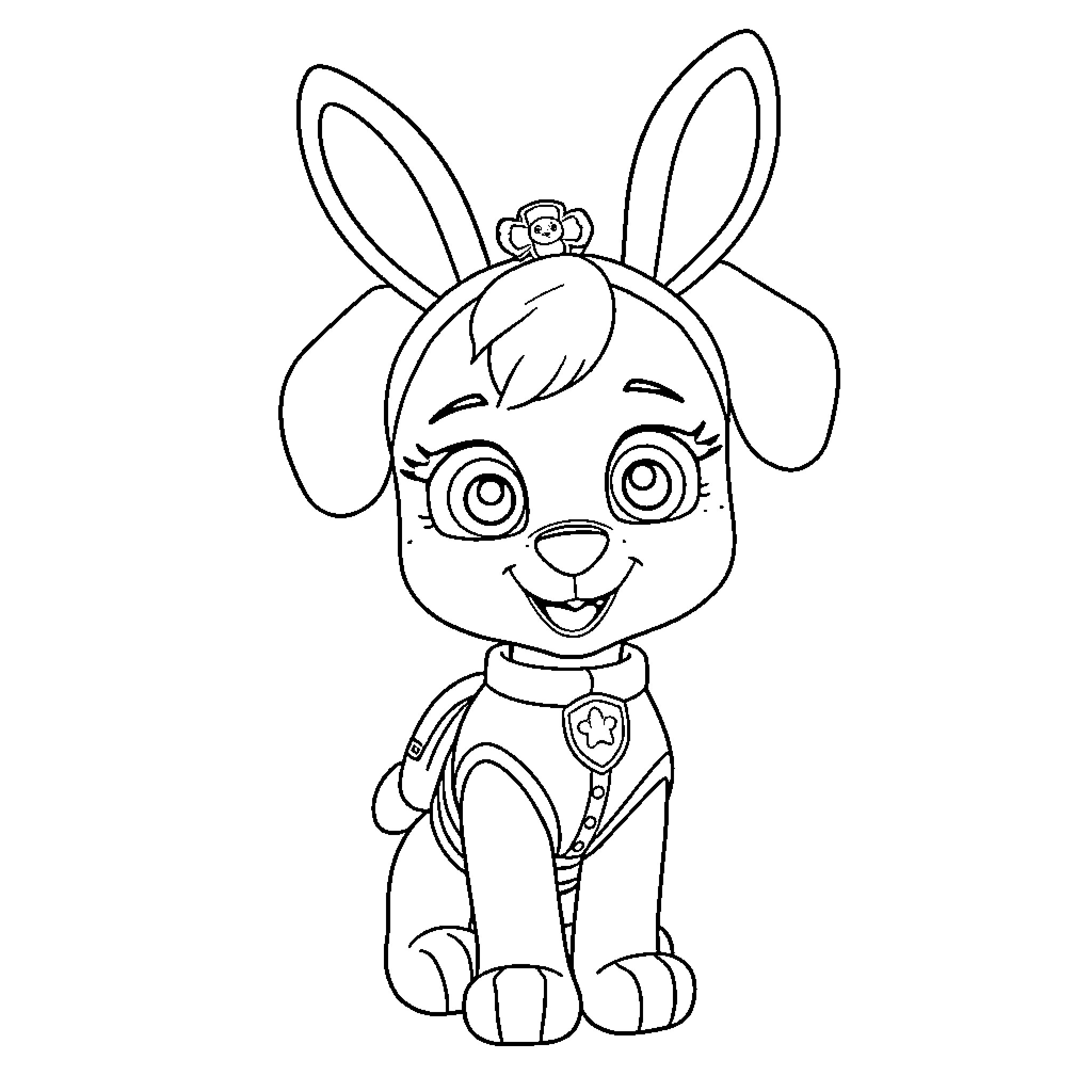Bunny character in cartoon outfit and expression Coloring Page (free black-and-white line drawing printable PDF for all, from beginners to advanced learners, including children, teens, adults, and seniors)