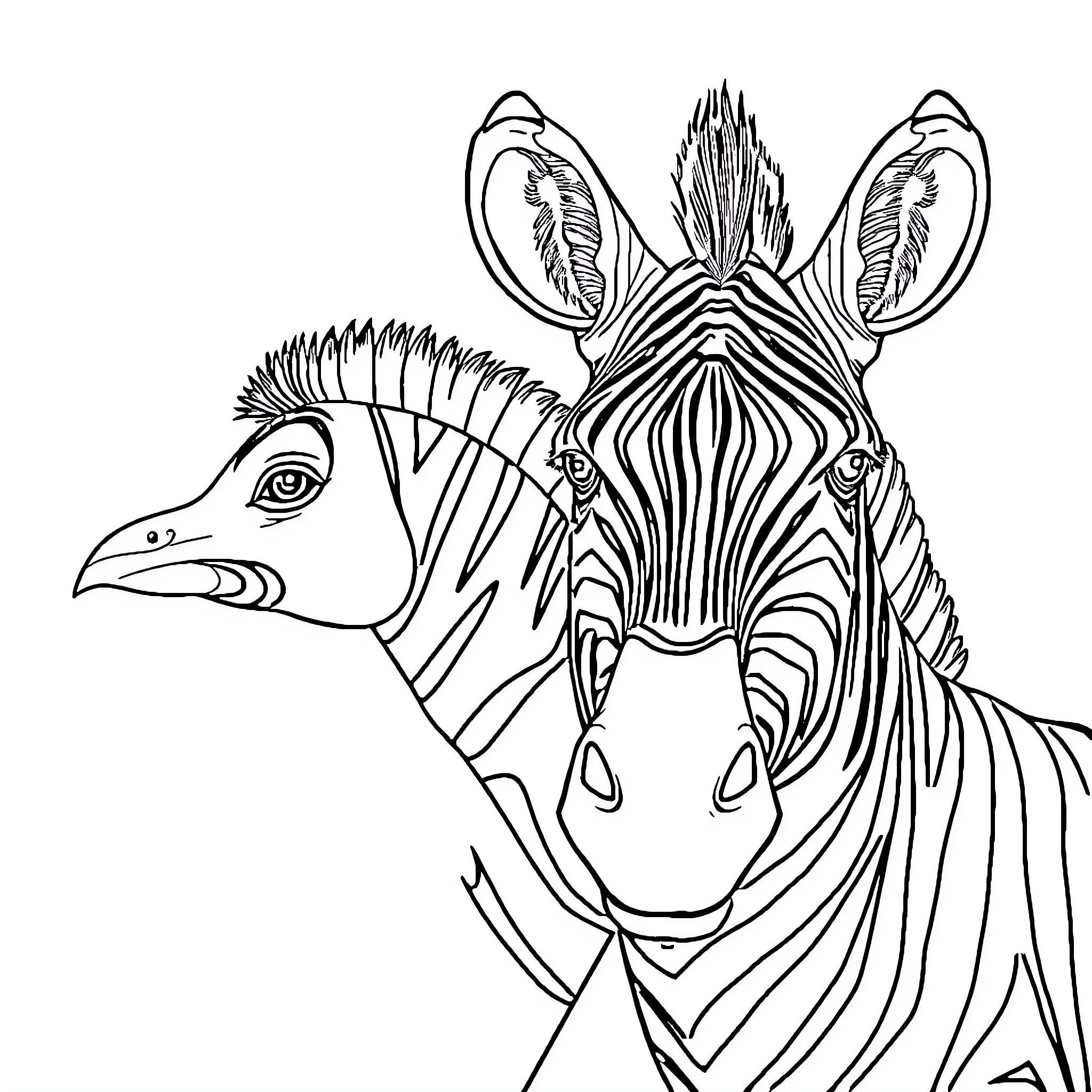Animal with distinctive stripes and ears Coloring Page (free black-and-white line drawing printable PDF for all, from beginners to advanced learners, including children, teens, adults, and seniors)