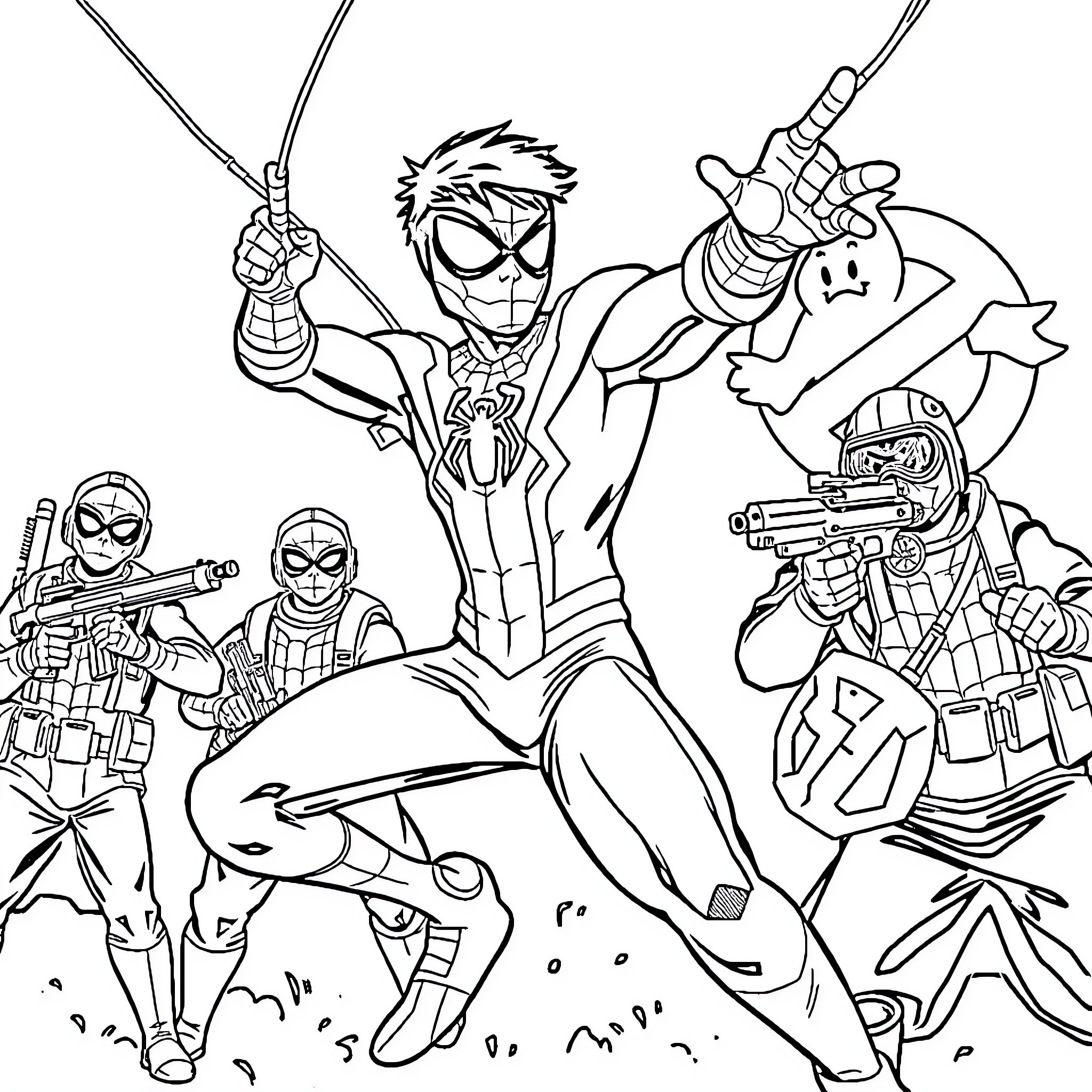 Miles Morales and the Amazing Superhero Adventure Coloring Page (free black-and-white line drawing printable PDF for all, from beginners to advanced learners, including children, teens, adults, and seniors)