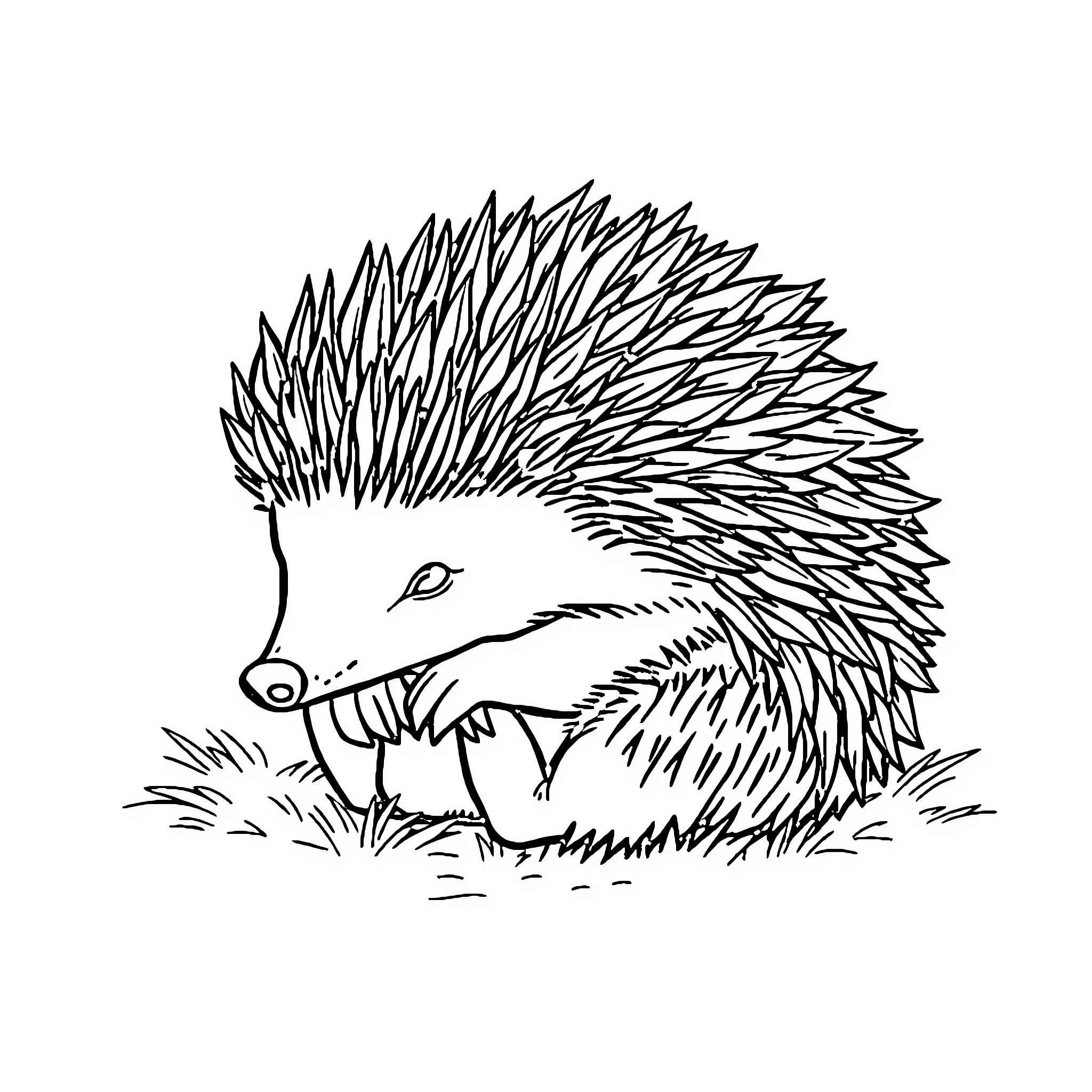 Hedgehog foraging in the grass Coloring Page (free black-and-white line drawing printable PDF for all, from beginners to advanced learners, including children, teens, adults, and seniors)