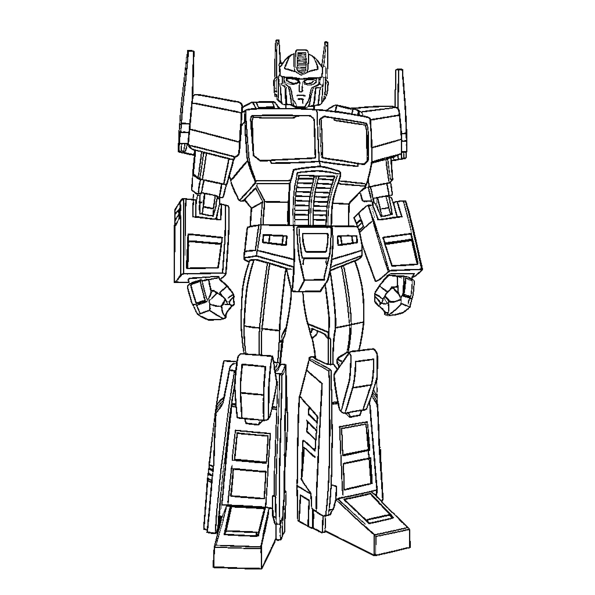 Optimus Prime robot hero in action pose Coloring Page (free black-and-white line drawing printable PDF for all, from beginners to advanced learners, including children, teens, adults, and seniors)