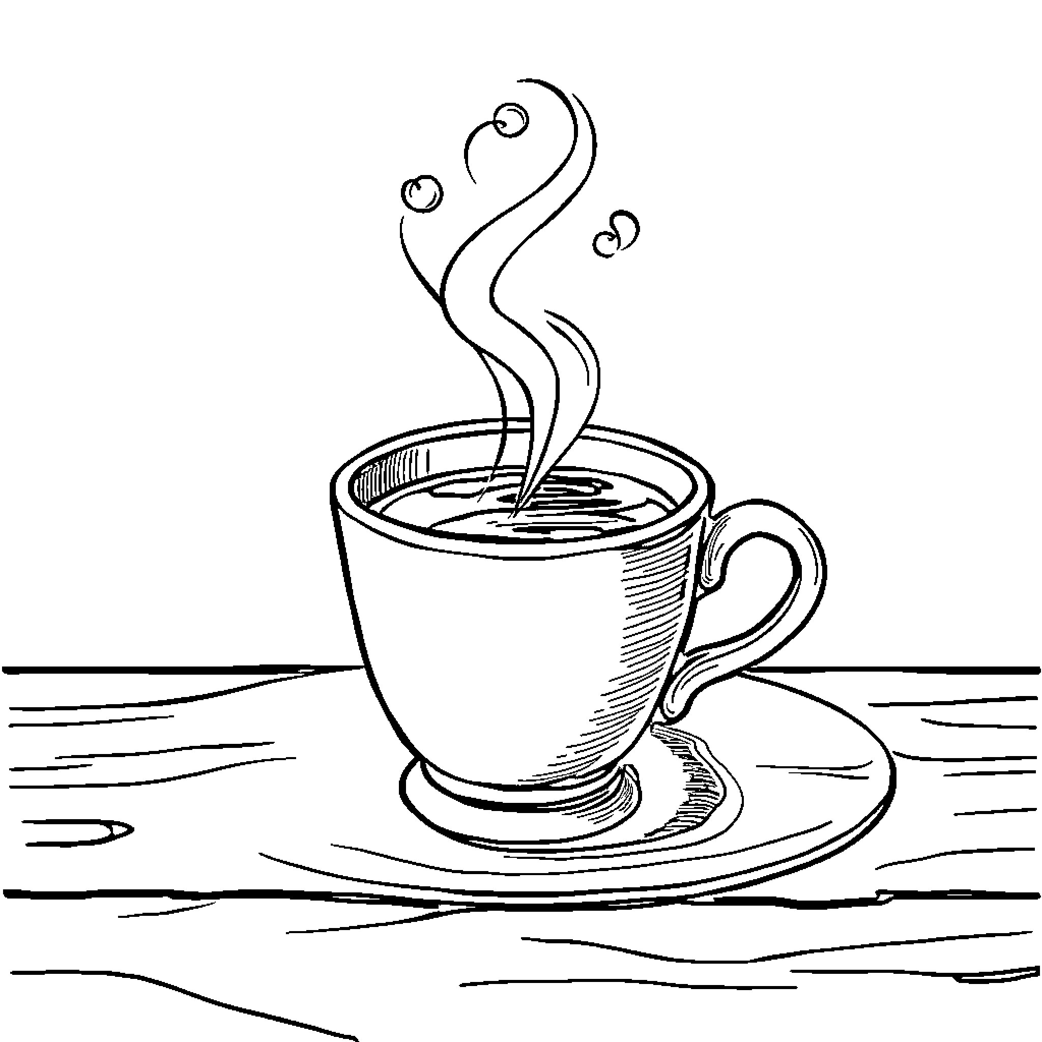 Coffee time with simple design Coloring Page (free black-and-white line drawing printable PDF for all, from beginners to advanced learners, including children, teens, adults, and seniors)