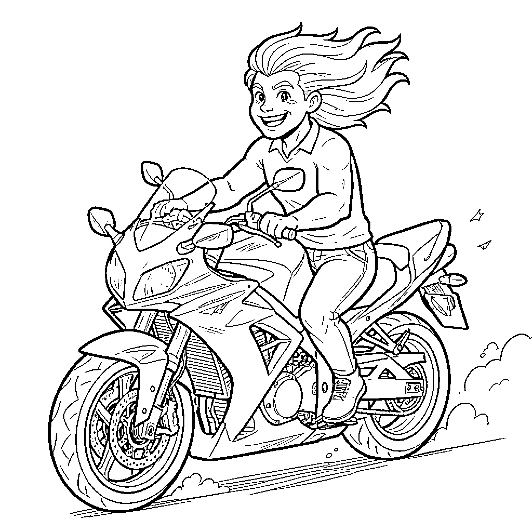 Centaur riding a high-speed motorcycle on the open road Coloring Page (free black-and-white line drawing printable PDF for all, from beginners to advanced learners, including children, teens, adults, and seniors)
