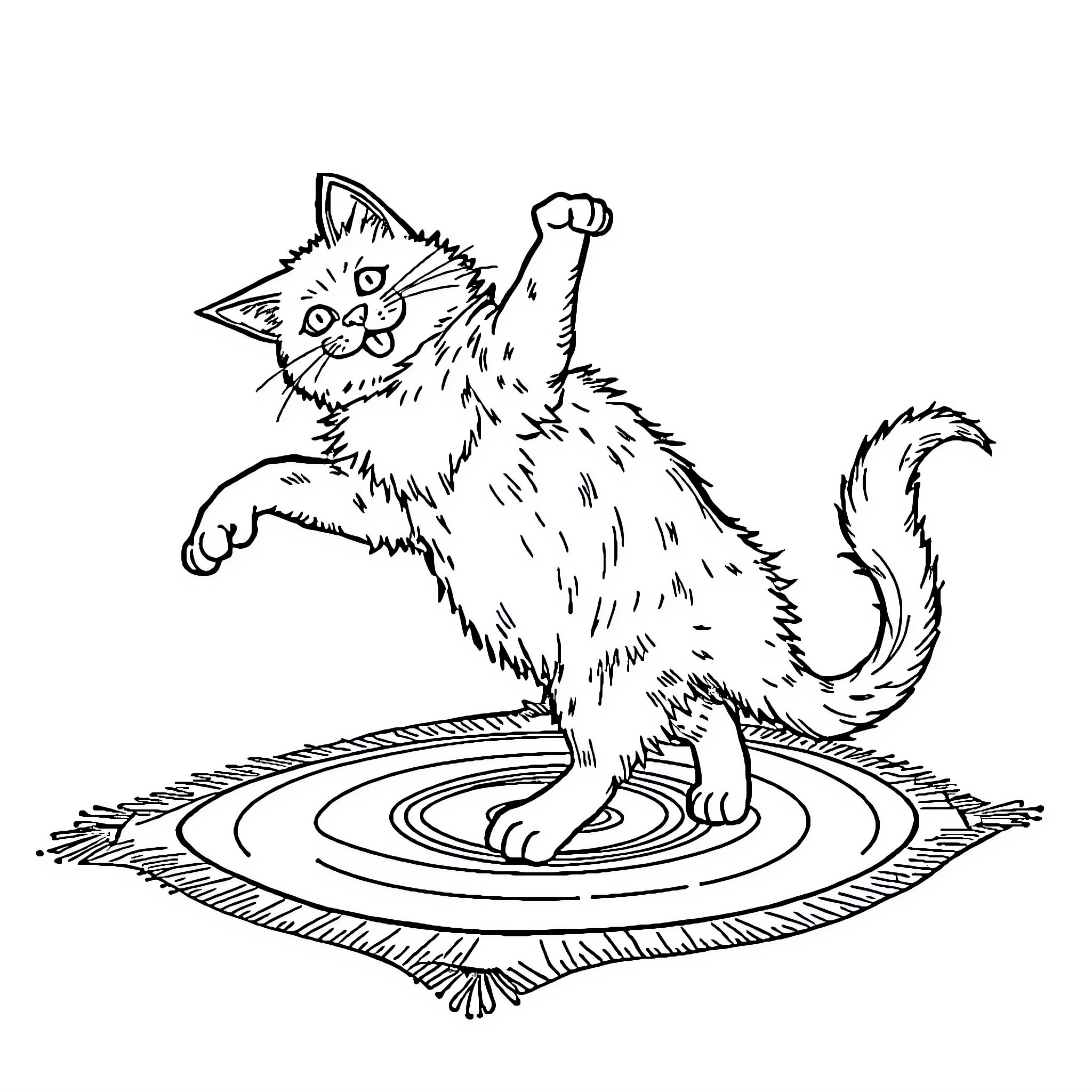 Cat playing on a patterned surface Coloring Page (free black-and-white line drawing printable PDF for all, from beginners to advanced learners, including children, teens, adults, and seniors)