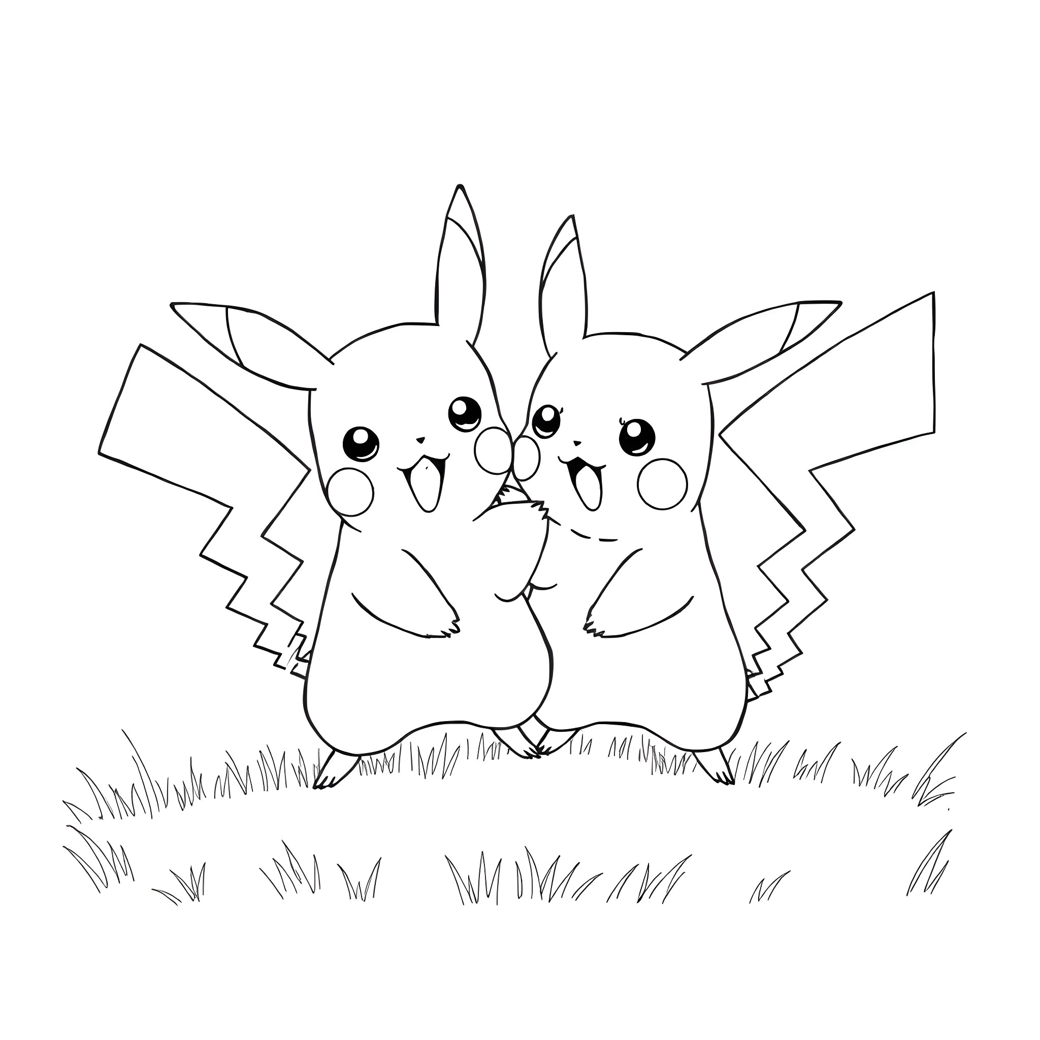 Pikachu friends enjoying the outdoors Coloring Page (free black-and-white line drawing printable PDF for all, from beginners to advanced learners, including children, teens, adults, and seniors)