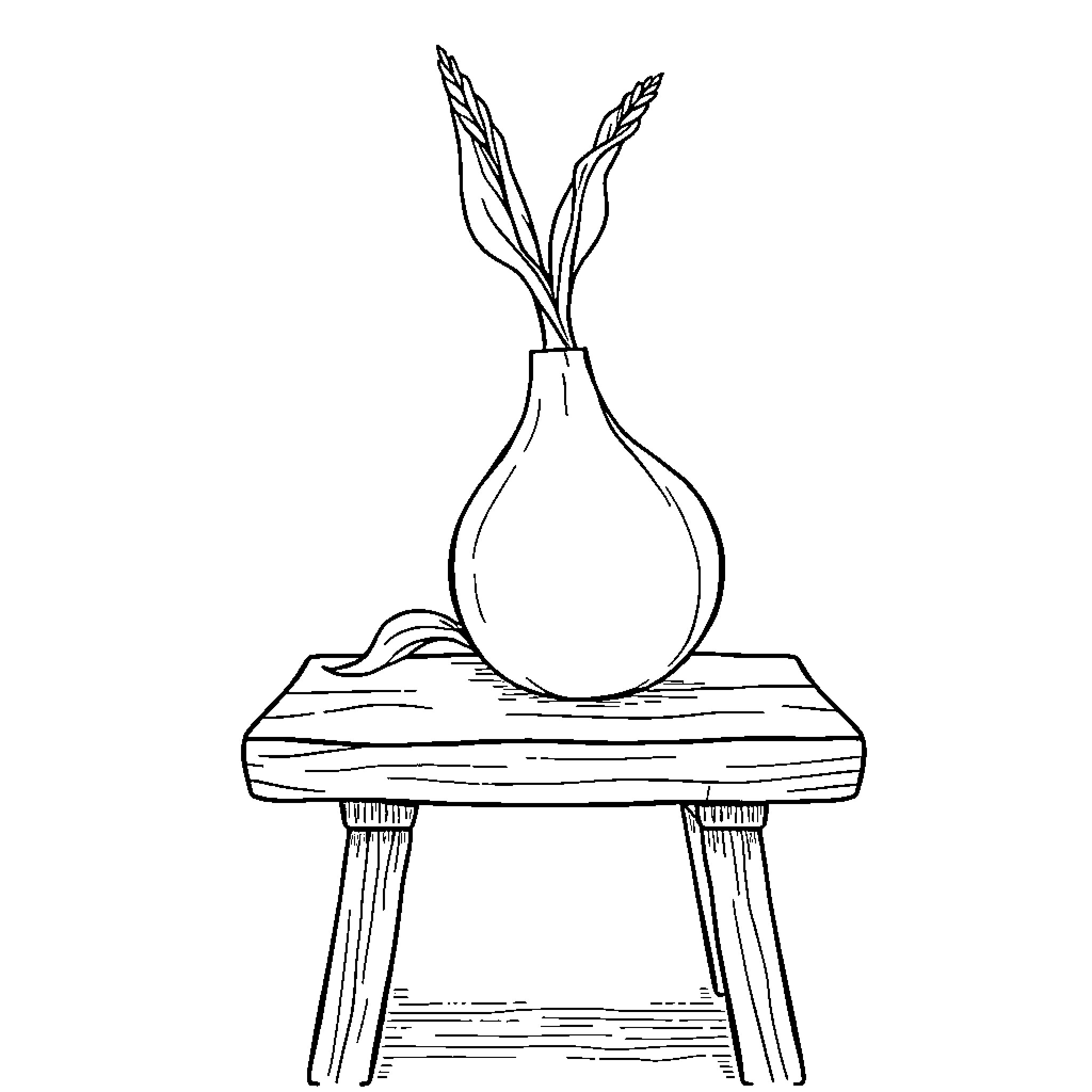 Urn with Wheat Stalks on a Wooden Table Coloring Page (free black-and-white line drawing printable PDF for all, from beginners to advanced learners, including children, teens, adults, and seniors)