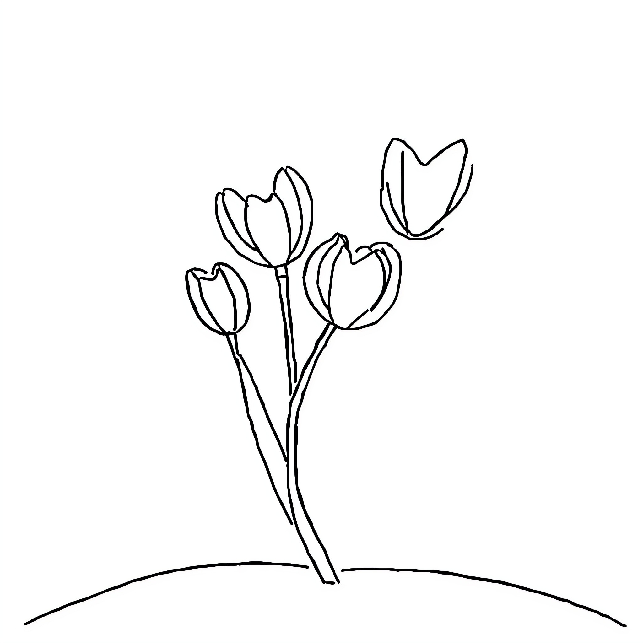 Simple floral arrangement with tulips Coloring Page (free black-and-white line drawing printable PDF for all, from beginners to advanced learners, including children, teens, adults, and seniors)