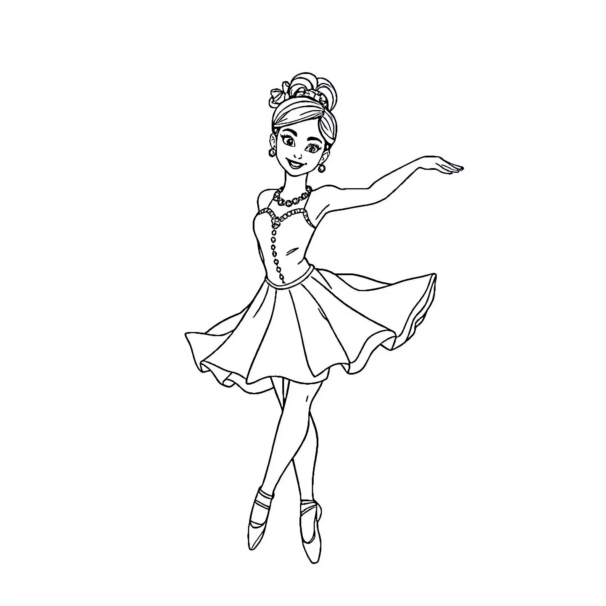 Lilo dancing gracefully in a pretty dress Coloring Page (free black-and-white line drawing printable PDF for all, from beginners to advanced learners, including children, teens, adults, and seniors)